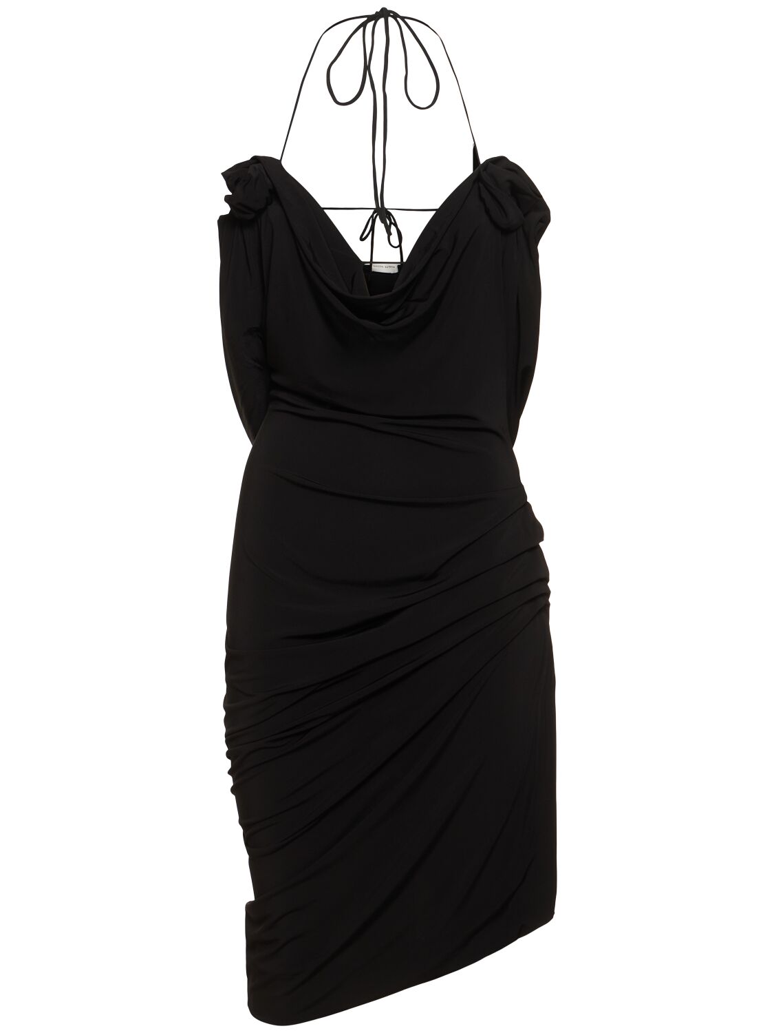 Magda Butrym Draped Viscose Jersey Mini Dress W/roses In Black
