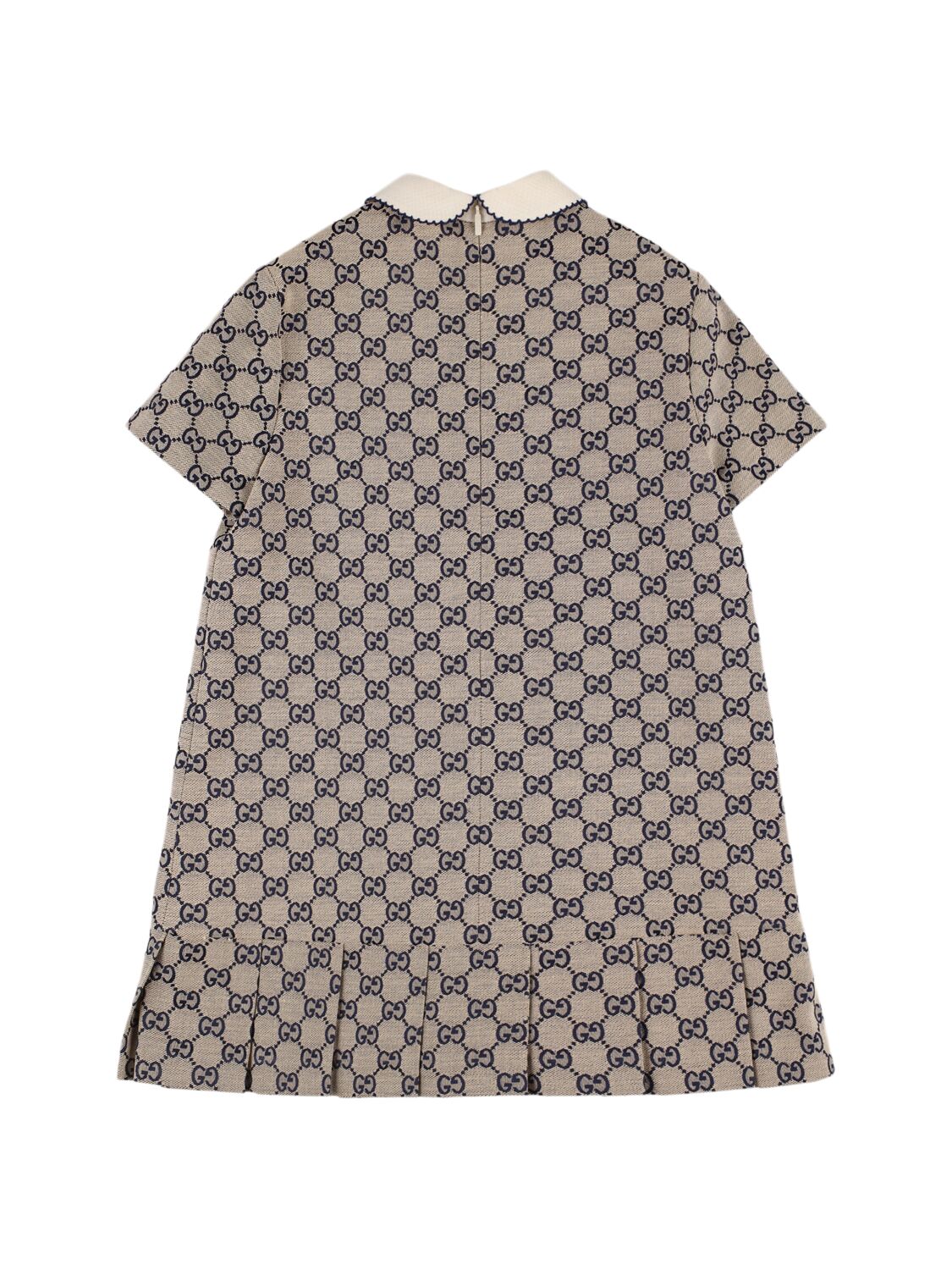 Shop Gucci Gg Logo Cotton Blend Canvas Dress In Oatmilk/blue