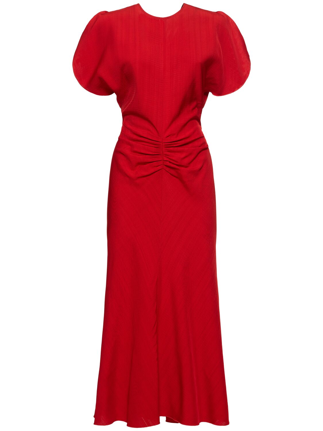 Shop Victoria Beckham Gathered Viscose Midi Dress In 红色
