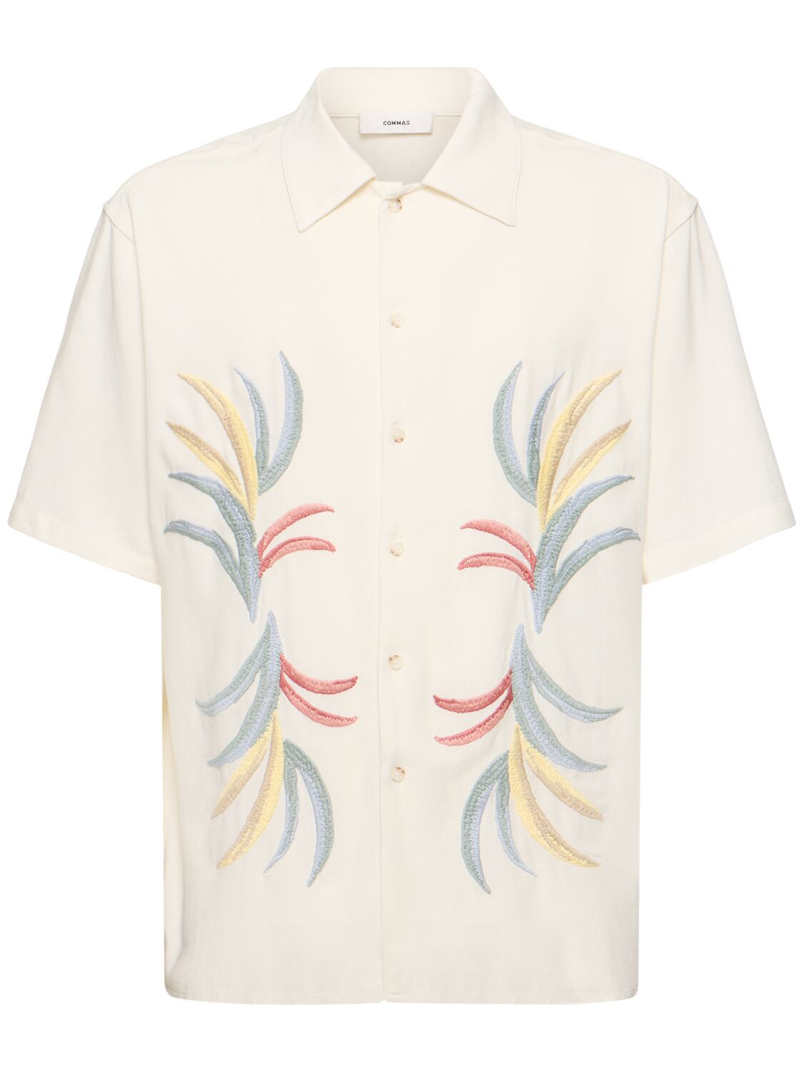 Commas Palm Embroidered Camp Collar Shirt In Off White