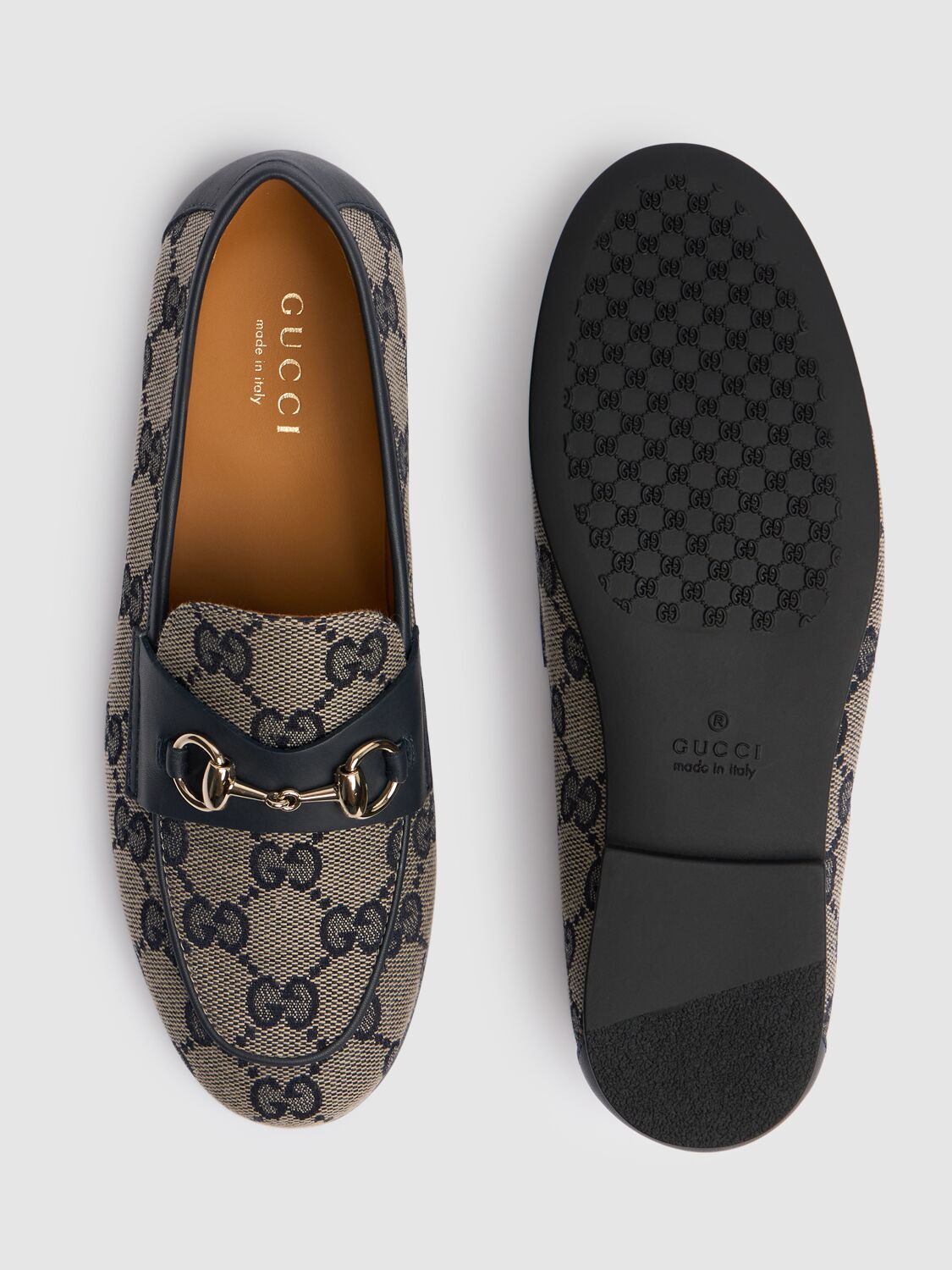 Shop Gucci Original Gg Canvas Loafers In 米黄色/蓝色