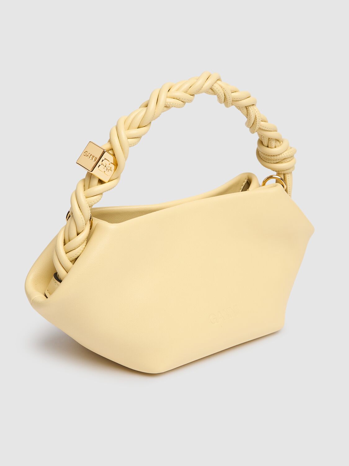 Shop Ganni Mini Bou Recycled Leather Top Handle Bag In Yellow Cream