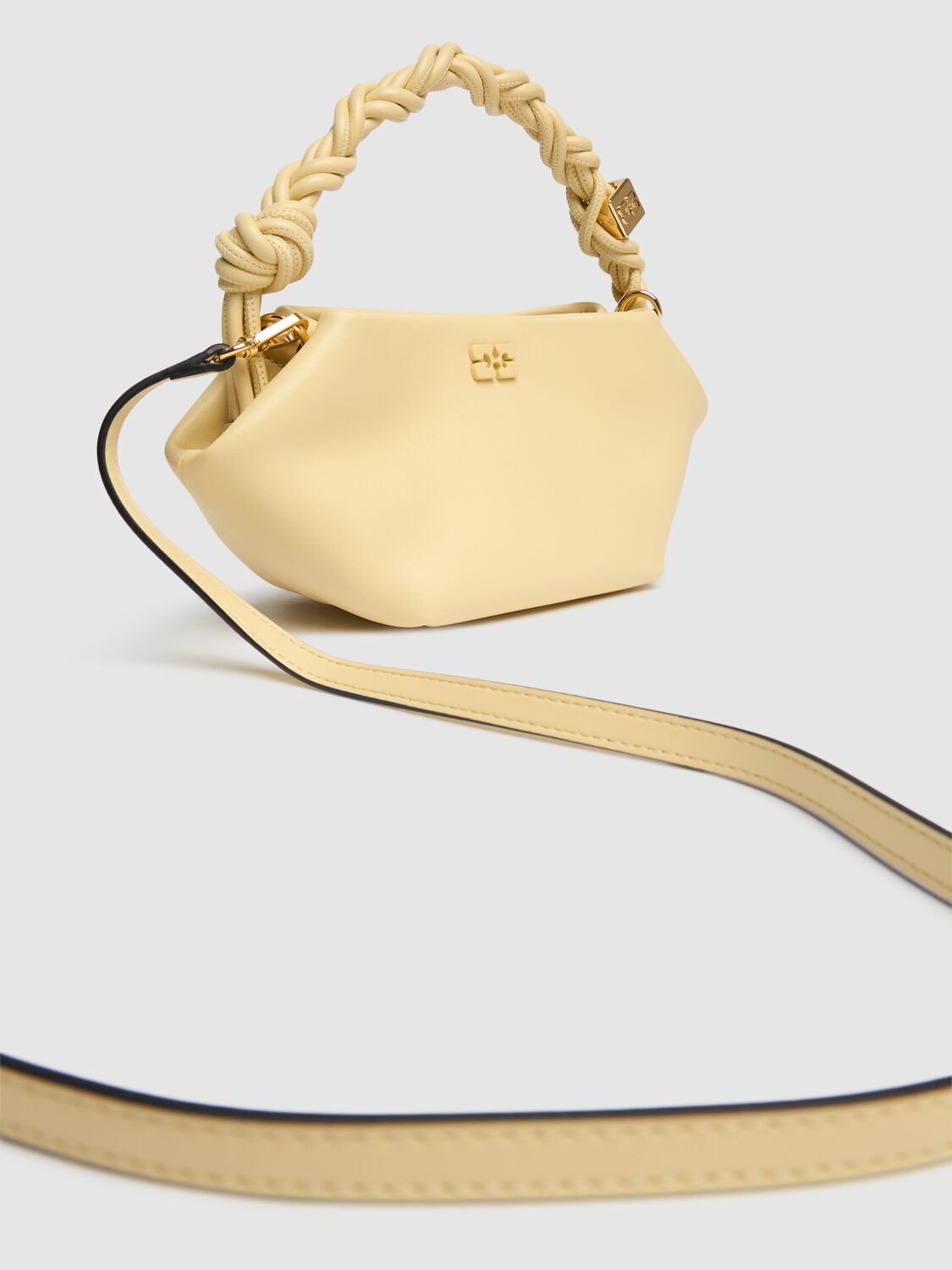 Shop Ganni Mini Bou Recycled Leather Top Handle Bag In Yellow Cream