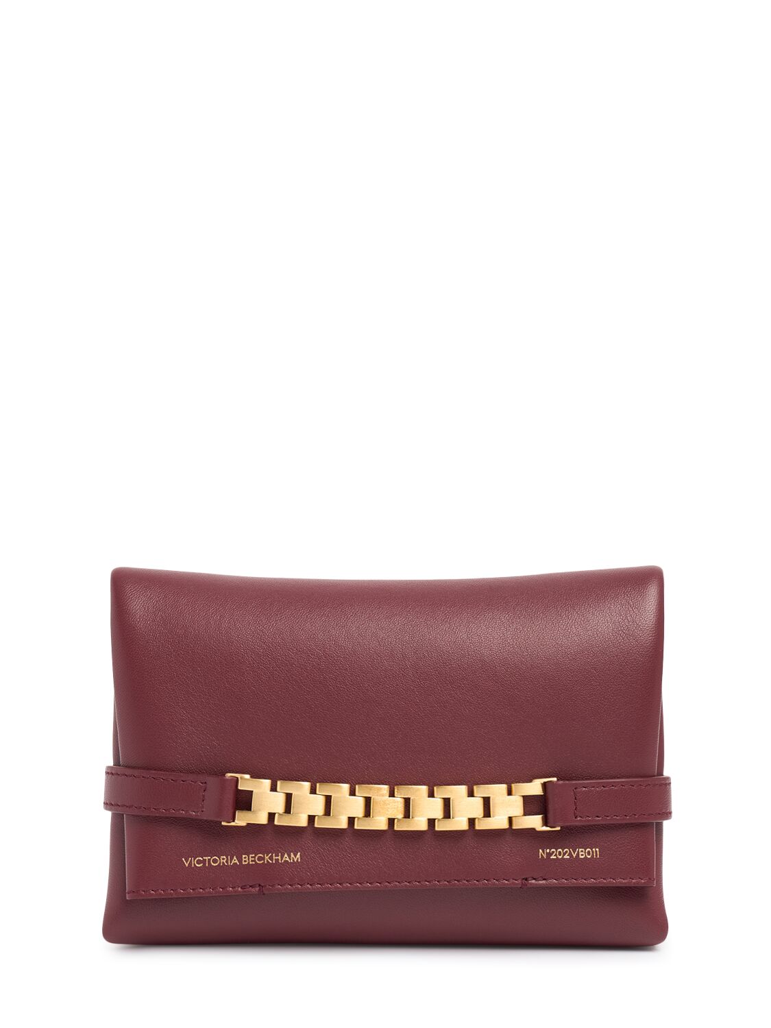 Victoria Beckham Mini Chain Leather Pouch W/strap In Burgundy