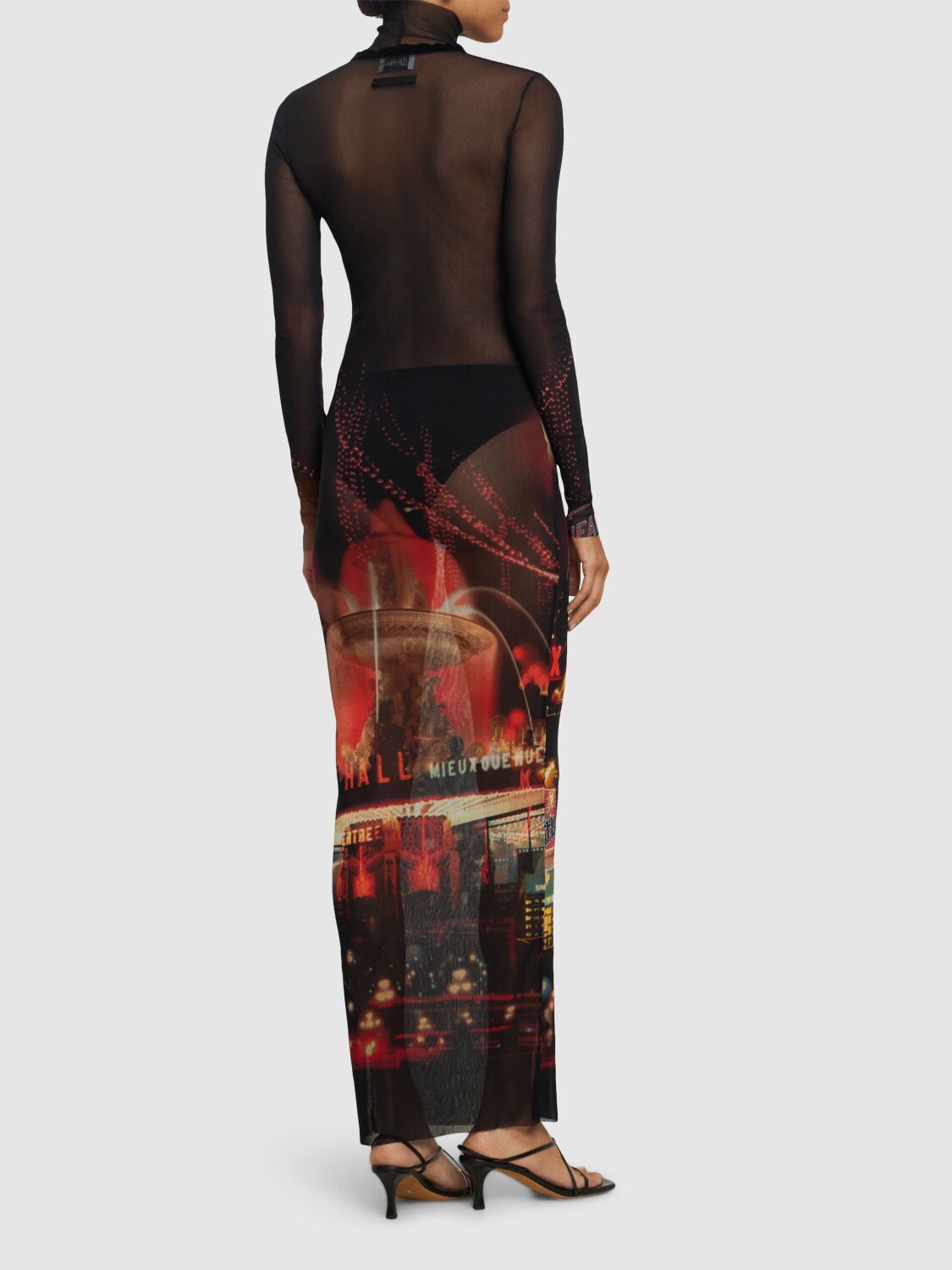 JEAN PAUL GAULTIER PIGALLE PRINTED MESH LONG DRESS 