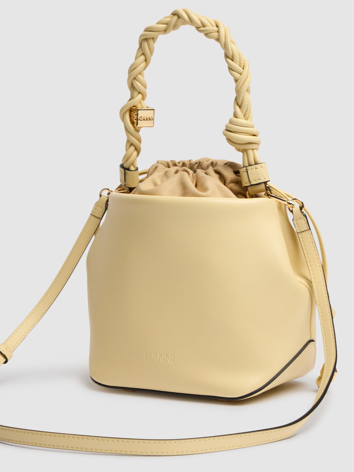 Shop Ganni Bou Bucket Recycled Leather Bag In White
