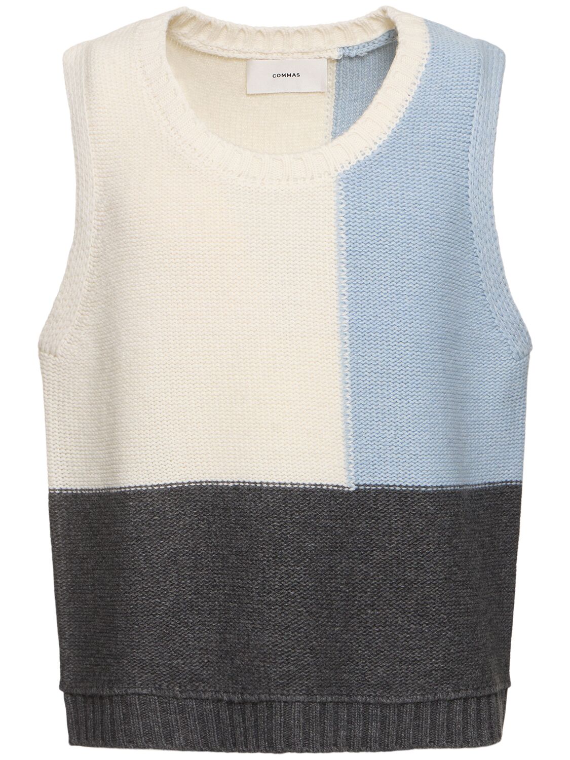 Shop Commas Color Block Wool Blend Knit Vest In Cream/blue/blk