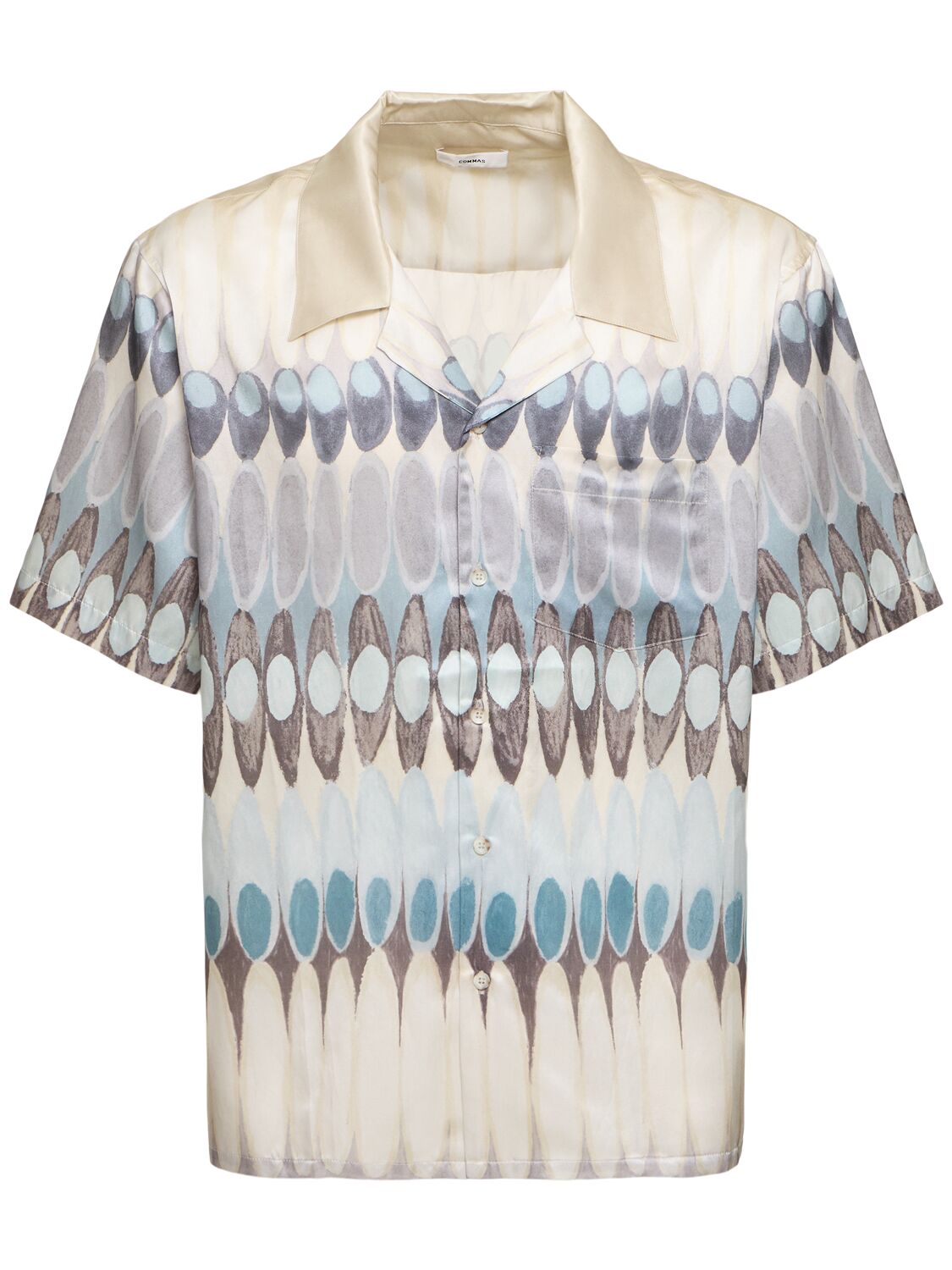 Commas Eclipse Silk And Cotton Bowling Shirt In Off White/multi