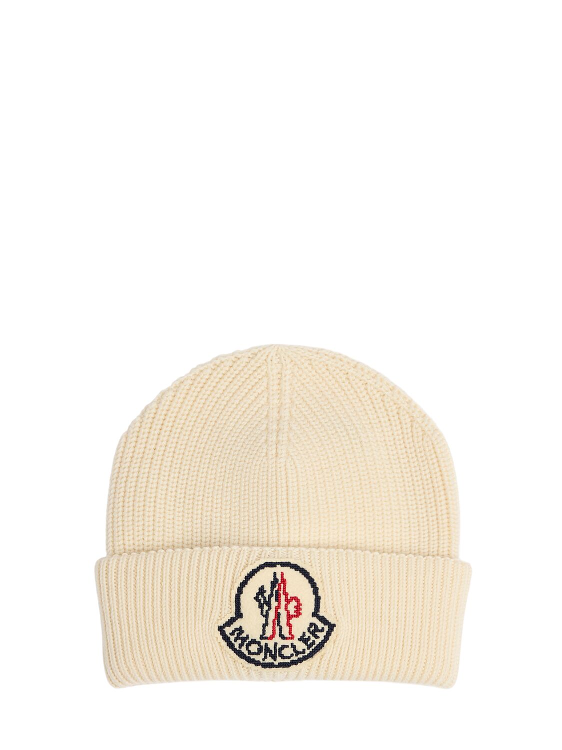 Moncler Logo Wool Cordonet Beanie In Silk White