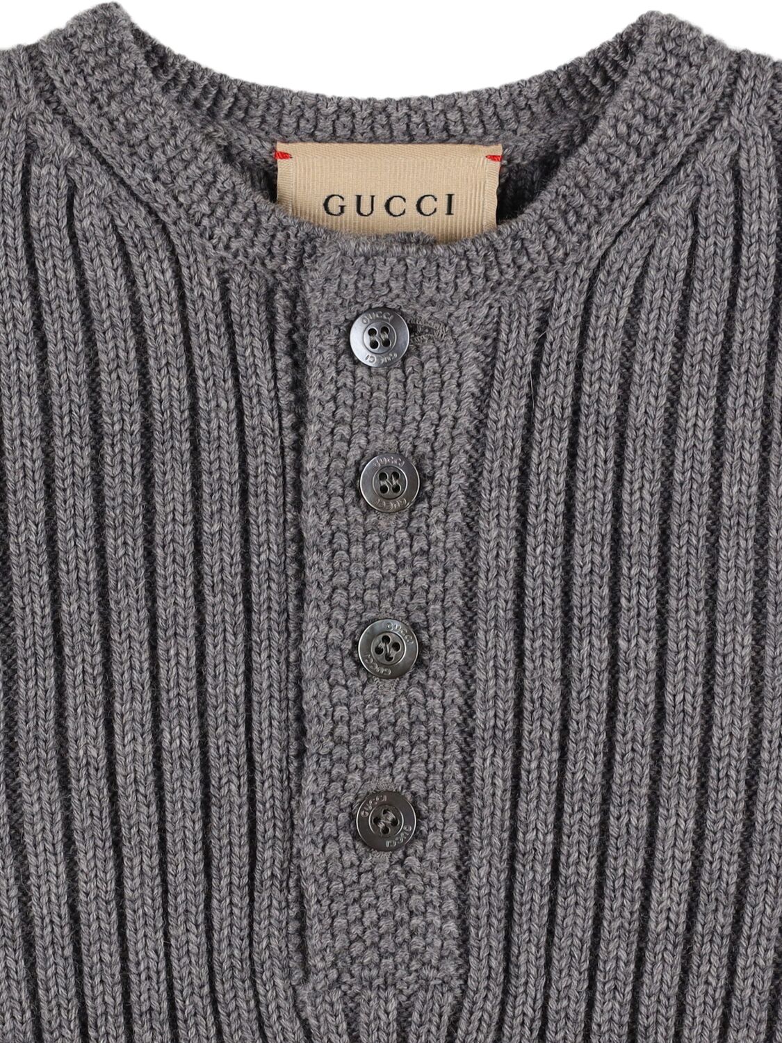 Shop Gucci Wool Knit Long Sleeved Top W/web In Grey