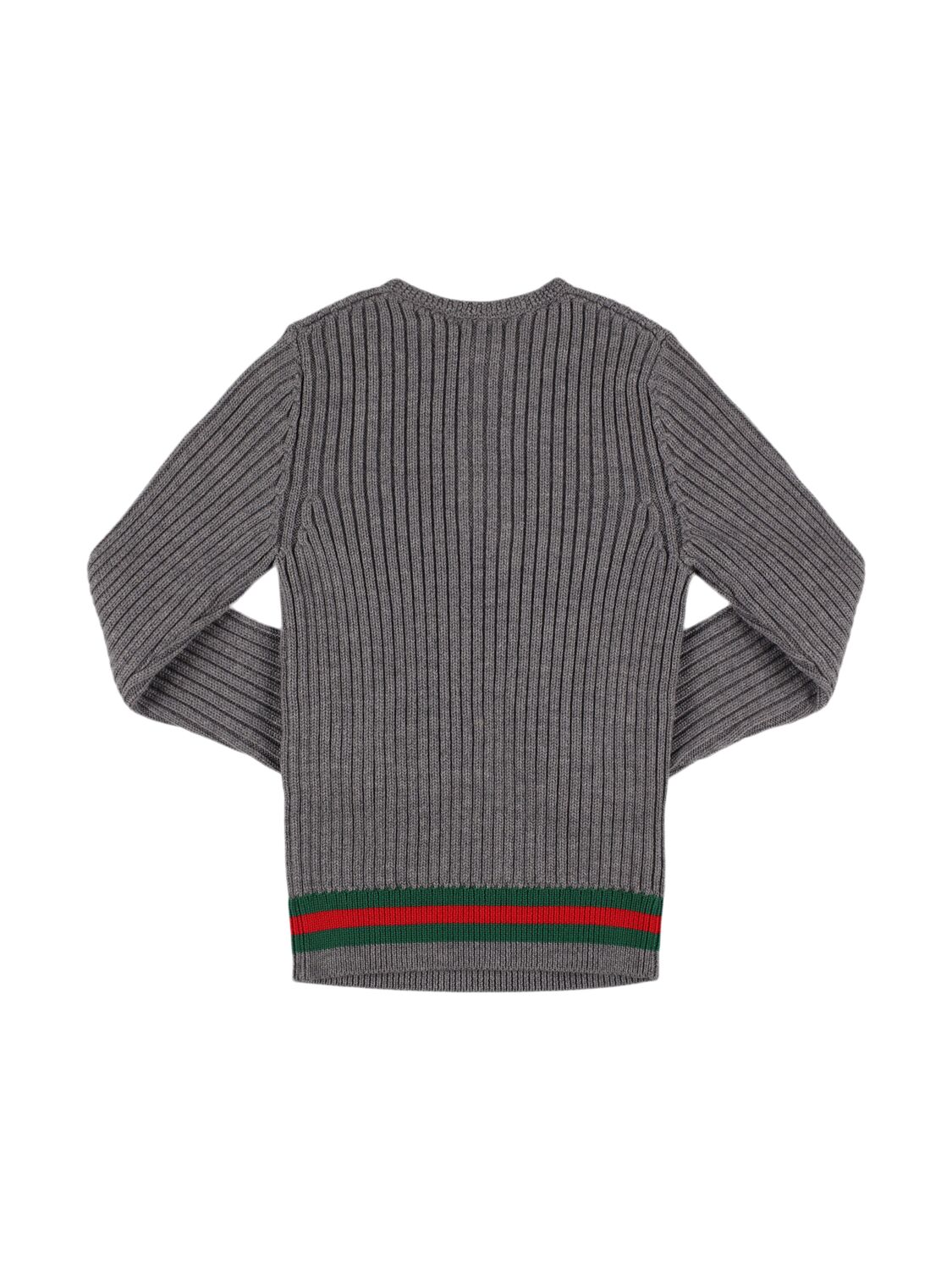 Shop Gucci Wool Knit Long Sleeved Top W/web In Grey