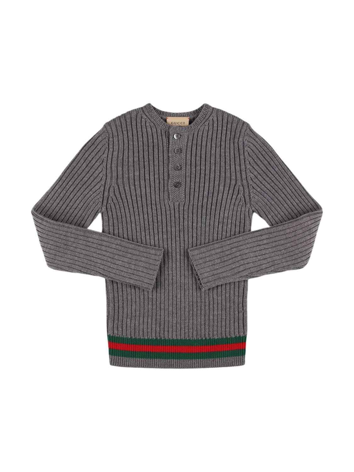 Gucci Wool Knit Long Sleeved Top W/web In Gray