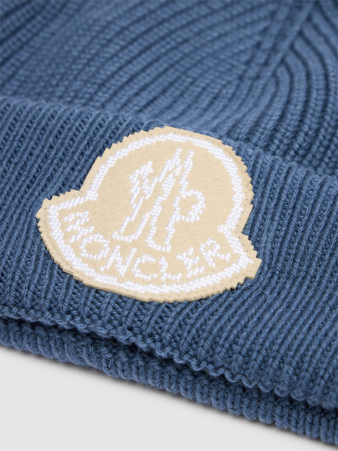 Shop Moncler Logo Wool Cordonet Beanie In Blue