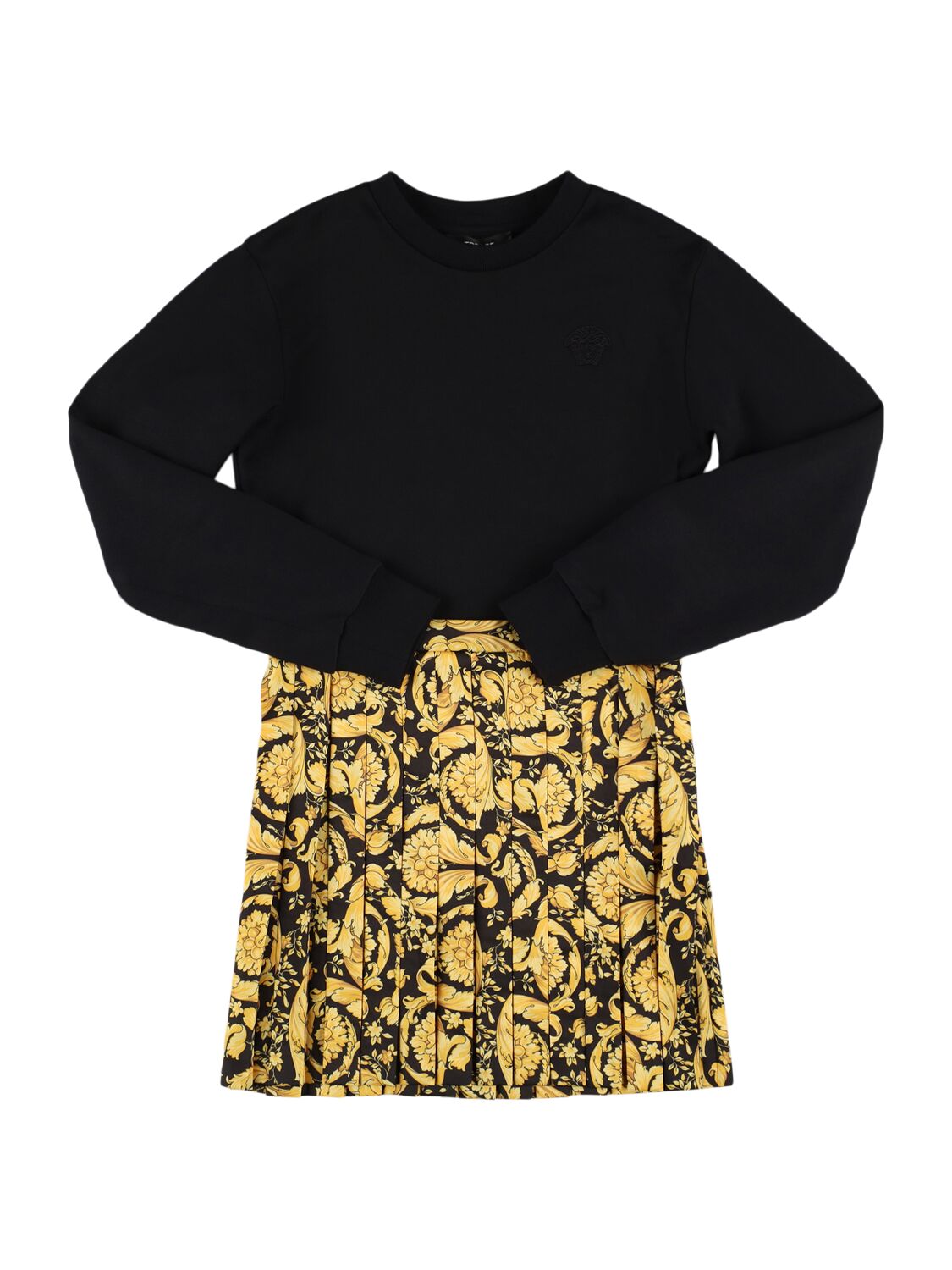 Versace Printed Cotton Sweat Dress In Black/gold