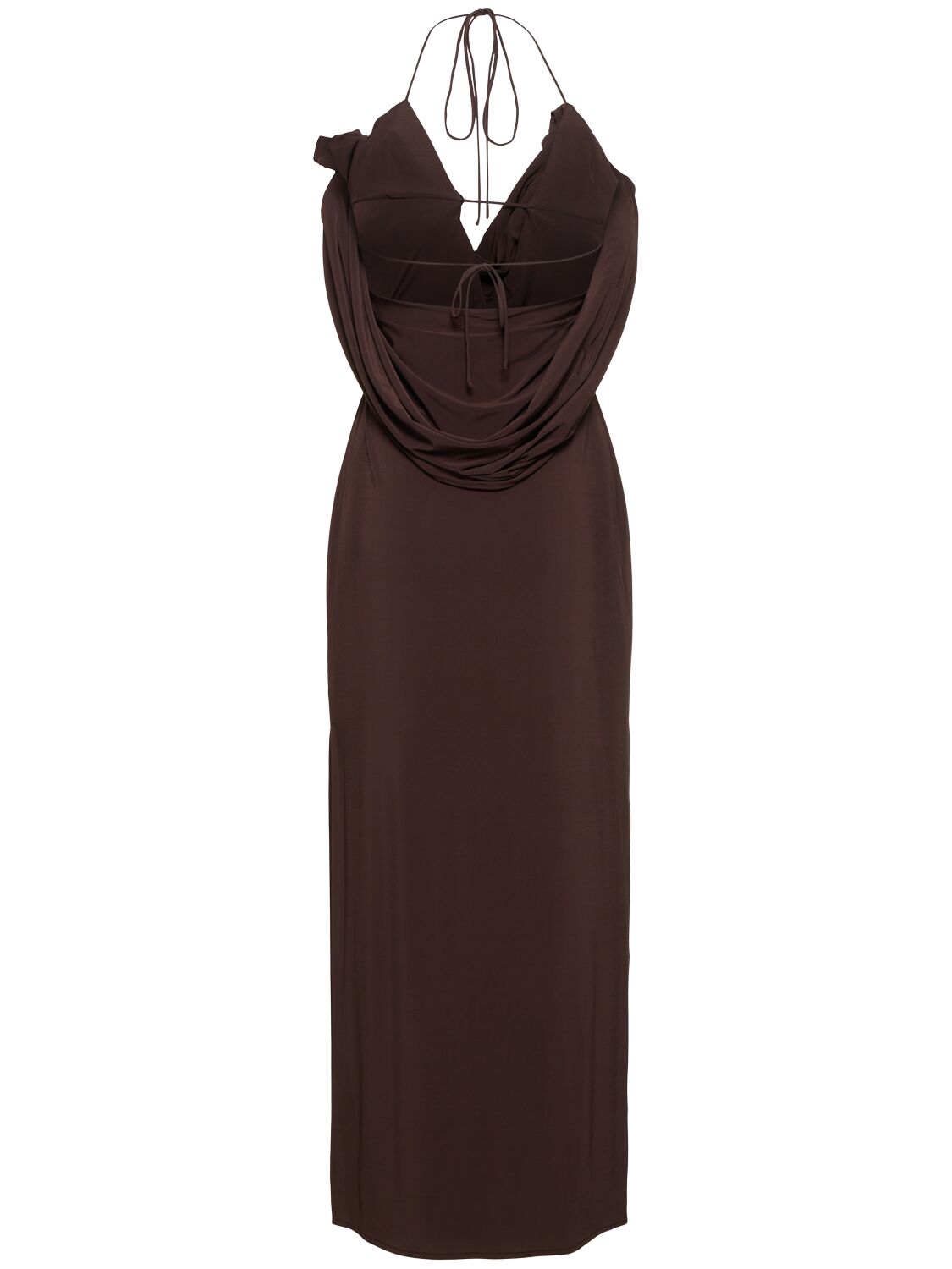 Shop Magda Butrym Jersey Halter Neck Midi Dress W/ Roses In Brown