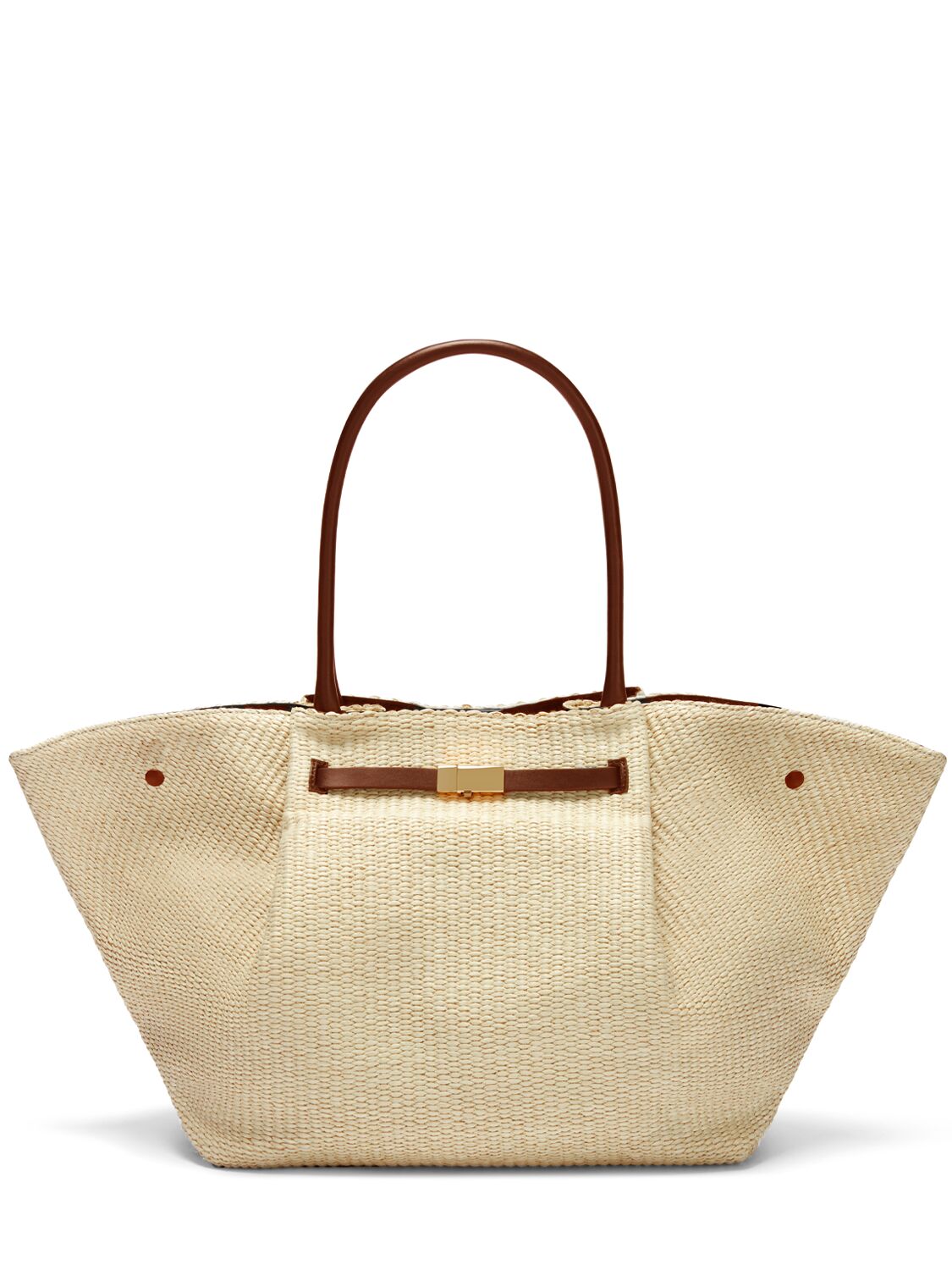 Demellier New York Raffia & Leather Tote Bag In Natural/tan