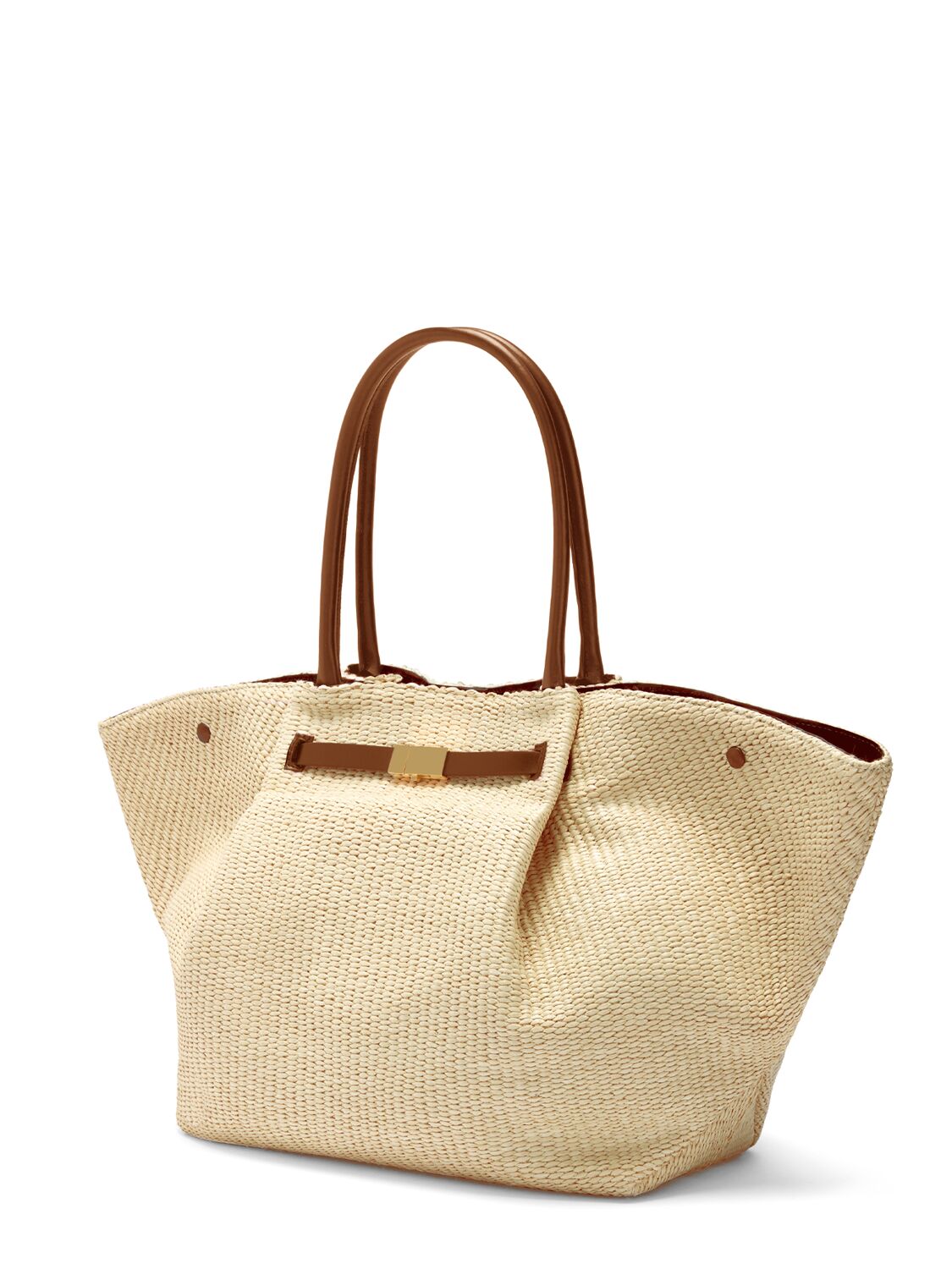 Shop Demellier New York Raffia & Leather Tote Bag In Natural/tan