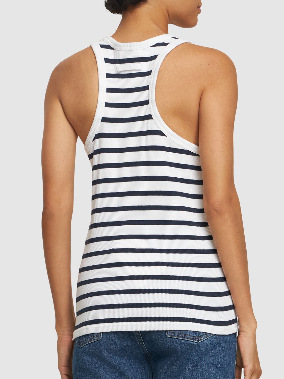 Shop Jean Paul Gaultier Ribbed Mariniere Tank Top In White/navy