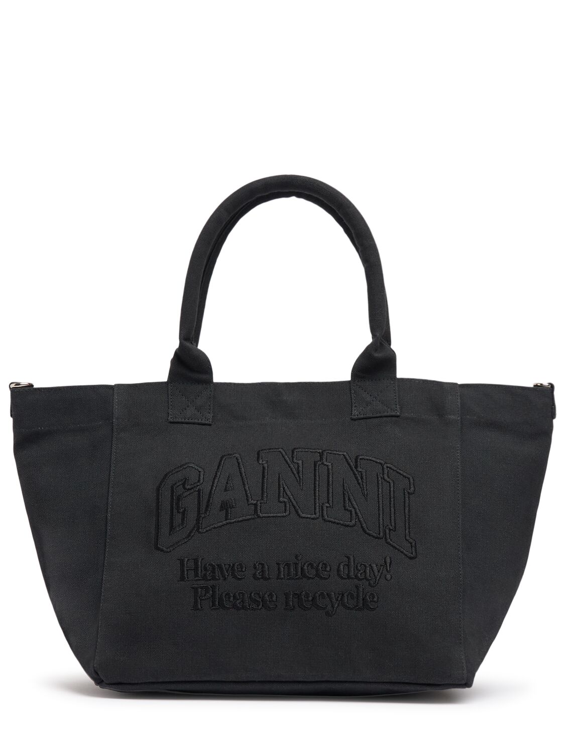 Ganni Small Easy Shopper Canvas Tote Bag In Black