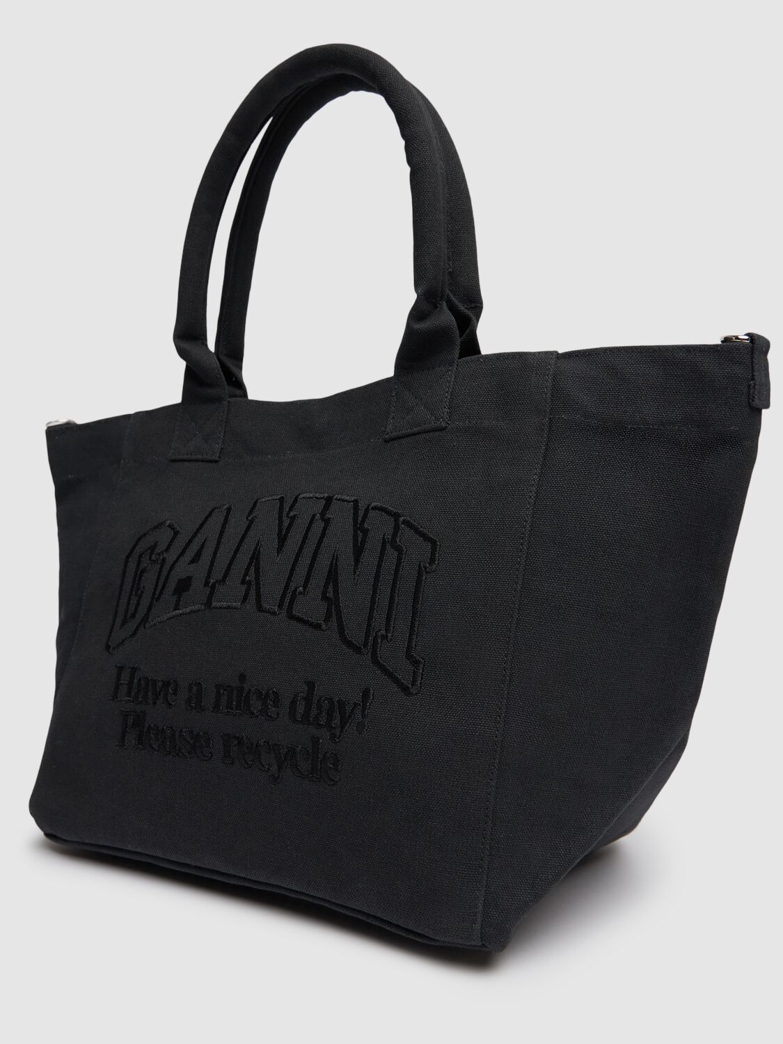 Shop Ganni Small Easy Shopper Canvas Tote Bag In Black