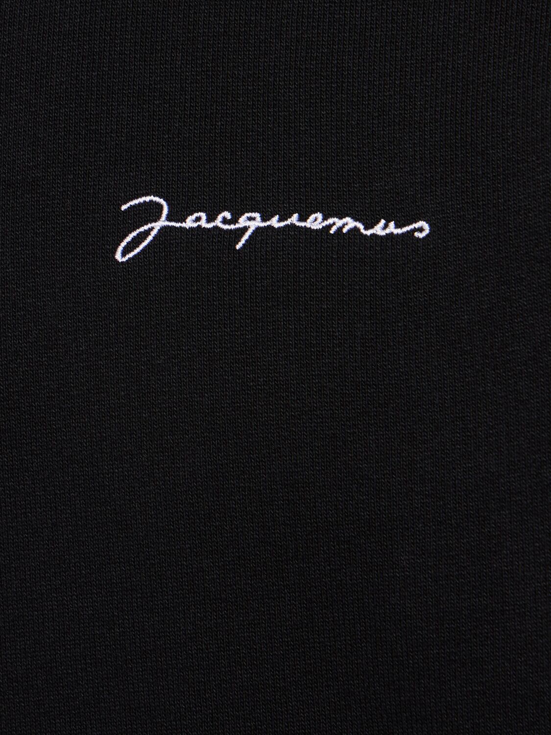 Shop Jacquemus Le Sweatshirt Brode Cotton Hoodie In 黑色