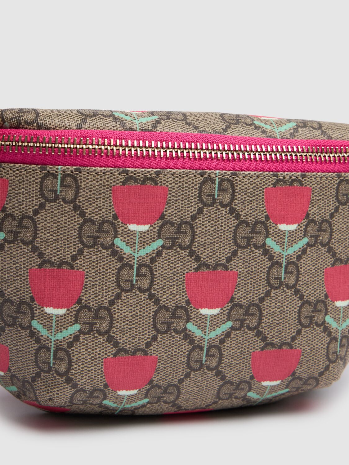 Shop Gucci Gg Campanula Canvas Belt Bag In Beige/ebony/red