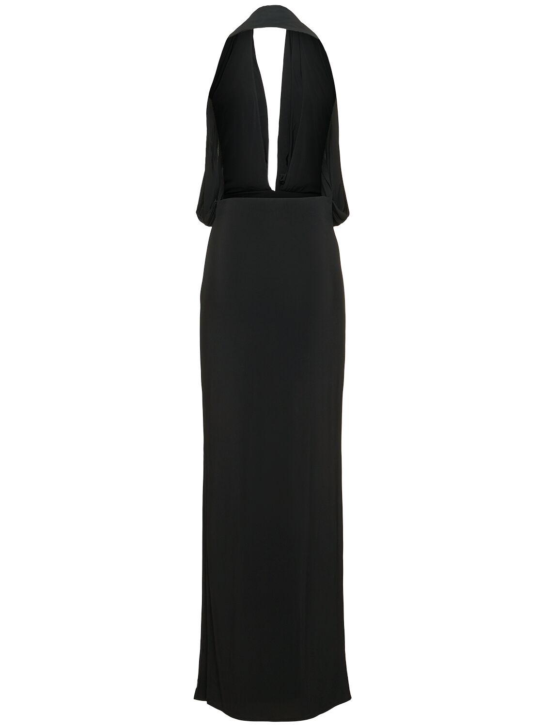 Magda Butrym Draped Stretch-satin Halterneck Gown In Black