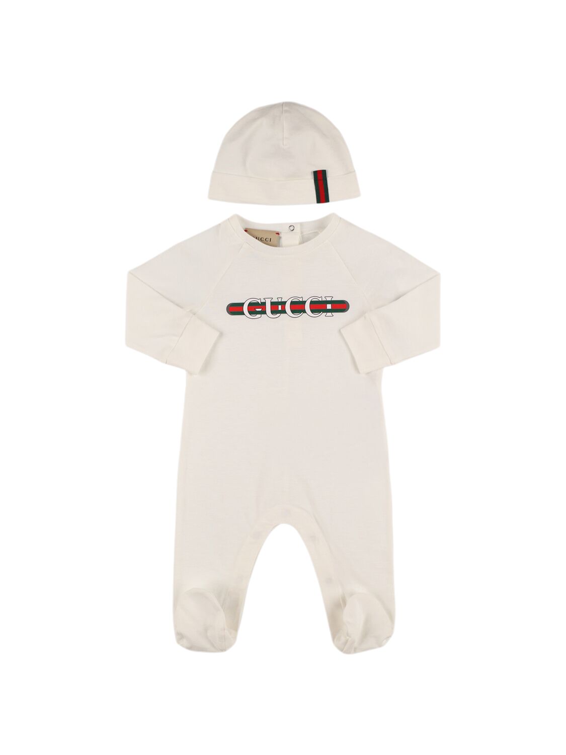 Gucci Logo Cotton Jersey Romper & Hat In Gray