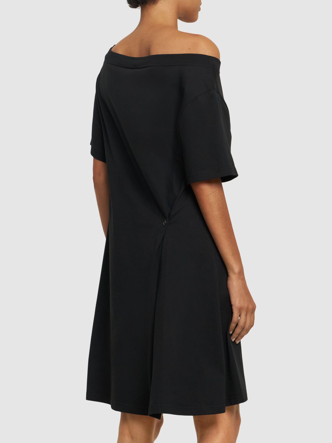 Shop Courrèges Boatneck Cotton Mini Dress In Black