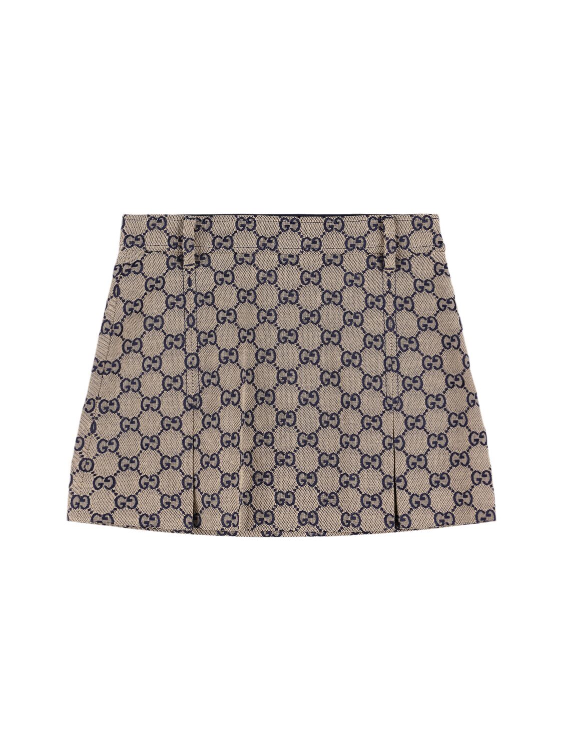 Gucci Gg Logo Cotton Canvas Skirt In Brown