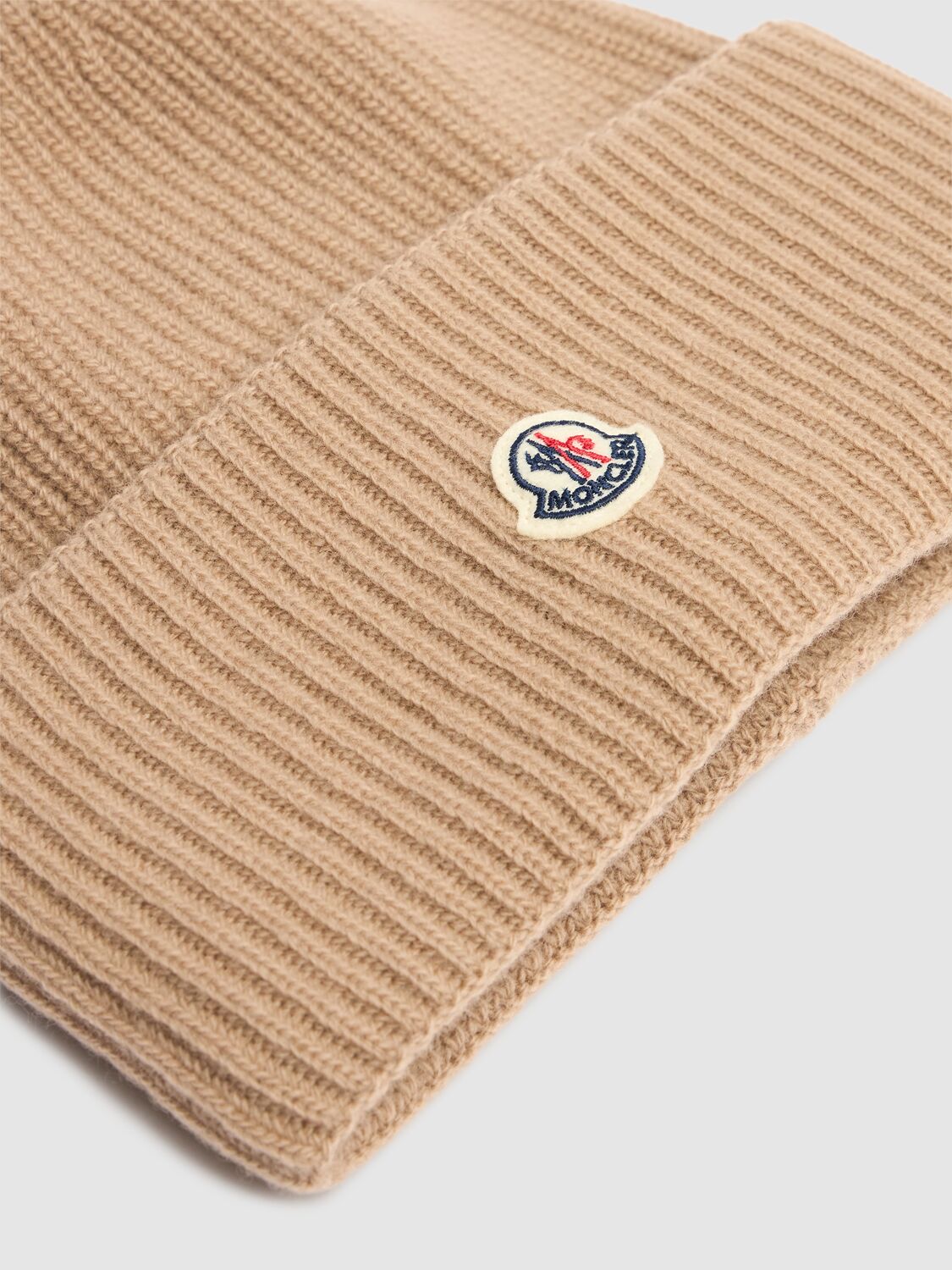 Shop Moncler Tricot Virgin Wool Beanie In Beige