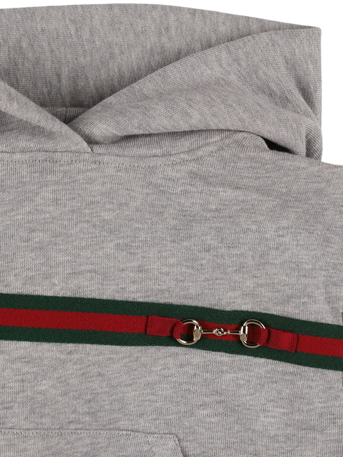 Shop Gucci Web Logo Cotton Hoodie In Light Grey