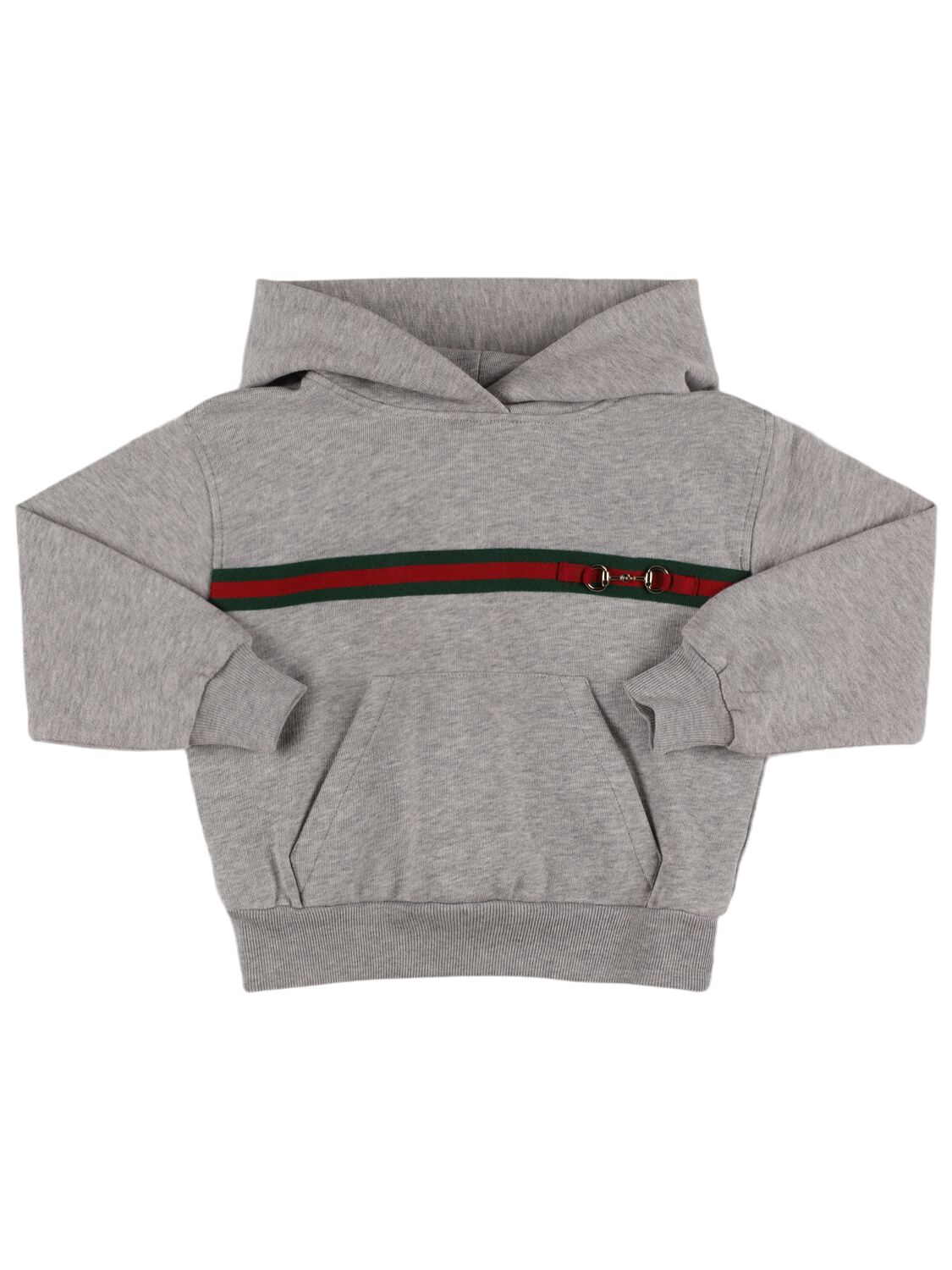 Gucci Web Logo Cotton Hoodie In Gray
