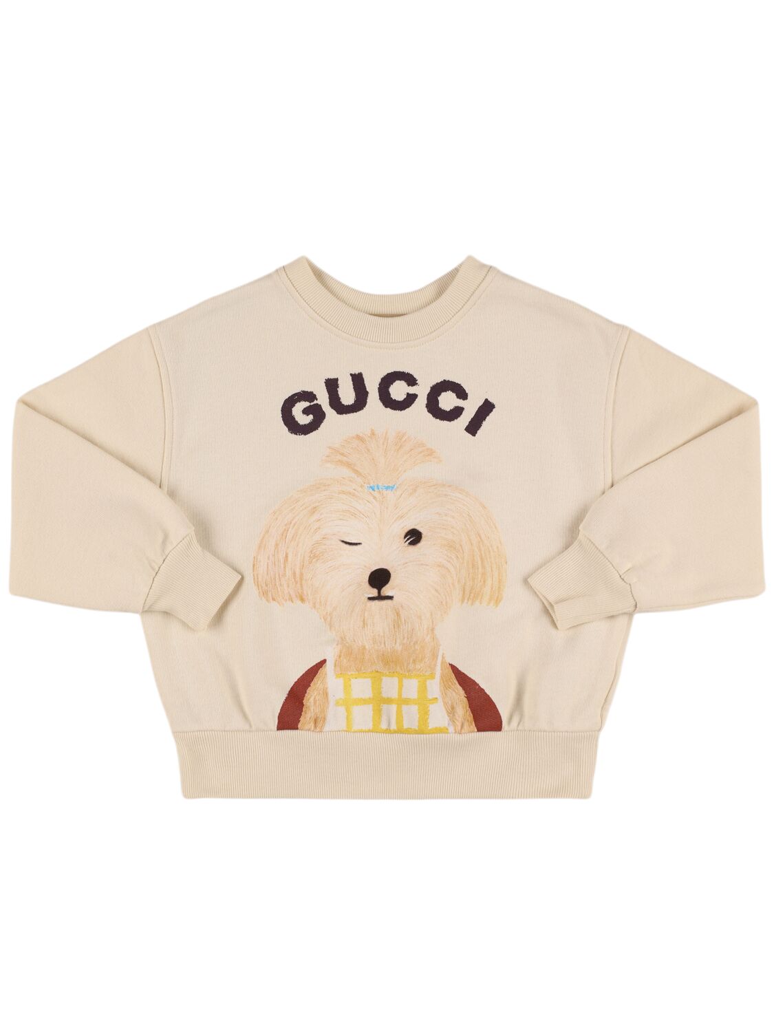 Gucci Logo Felted Cotton Sweatshirt In Neutral