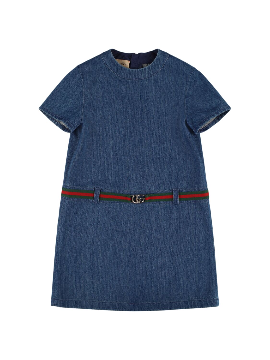 Gucci Washed Cotton Denim Dress W/web Belt In Blue