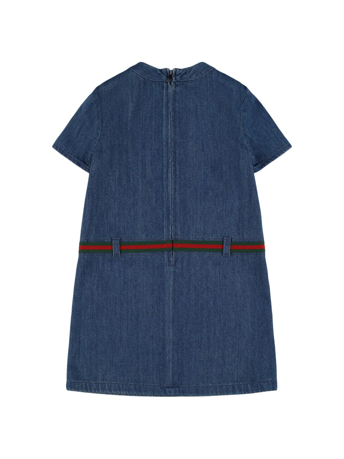 Shop Gucci Washed Cotton Denim Dress W/web Belt In Blue