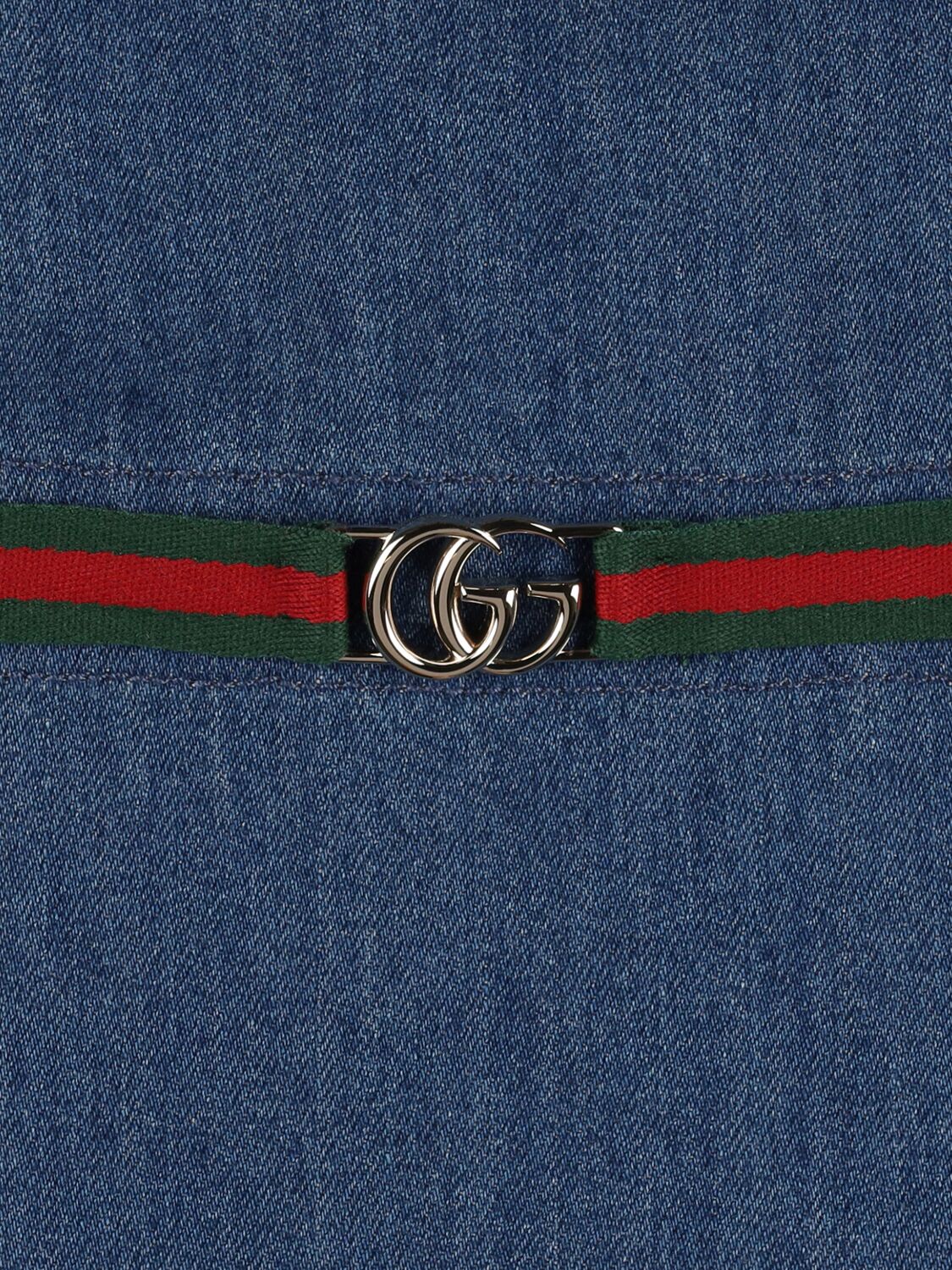 Shop Gucci Washed Cotton Denim Dress W/web Belt In Blue