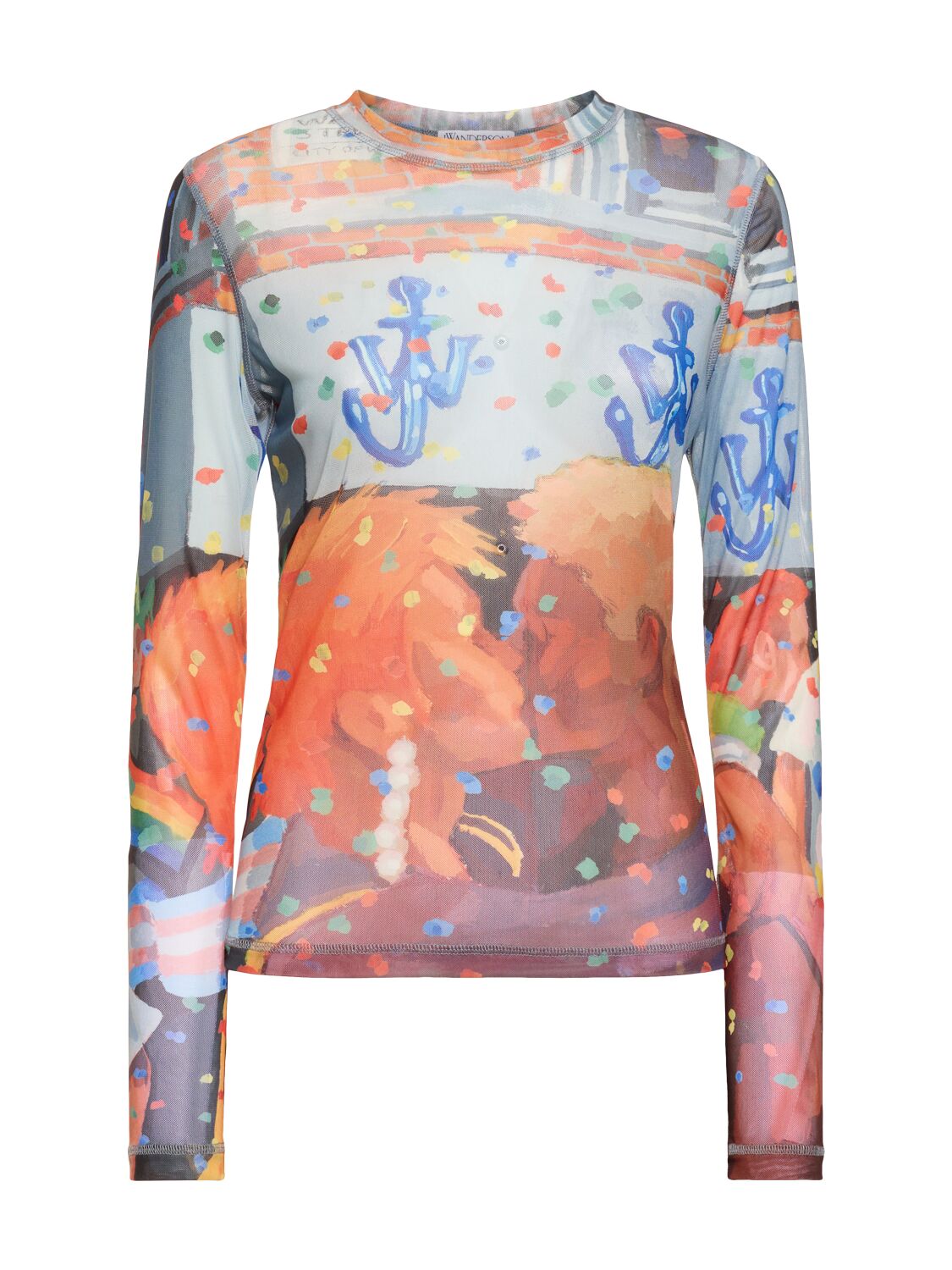 Jw Anderson Jw Pride Printed Mesh Long-sleeved Top In Multicolor