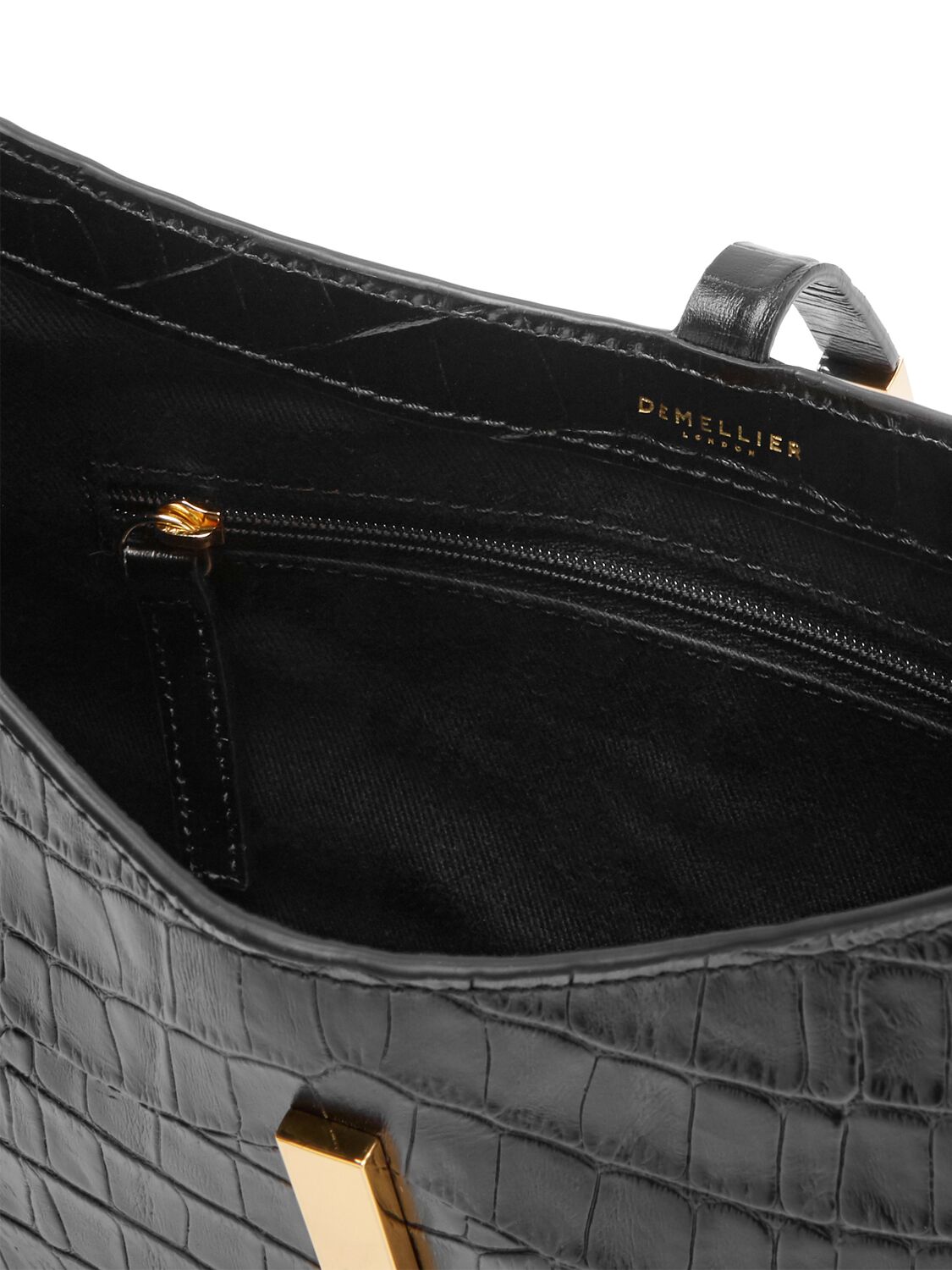 Shop Demellier Tokyo Croc Embossed Leather Shoulder Bag In Black