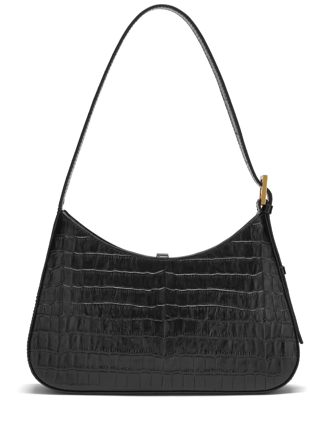 Shop Demellier Tokyo Croc Embossed Leather Shoulder Bag In Black