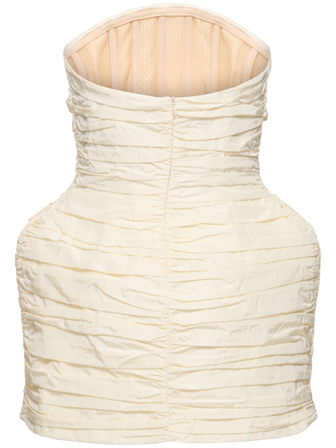 Shop Magda Butrym Strapless Draped Silk Mini Dress In Ivory