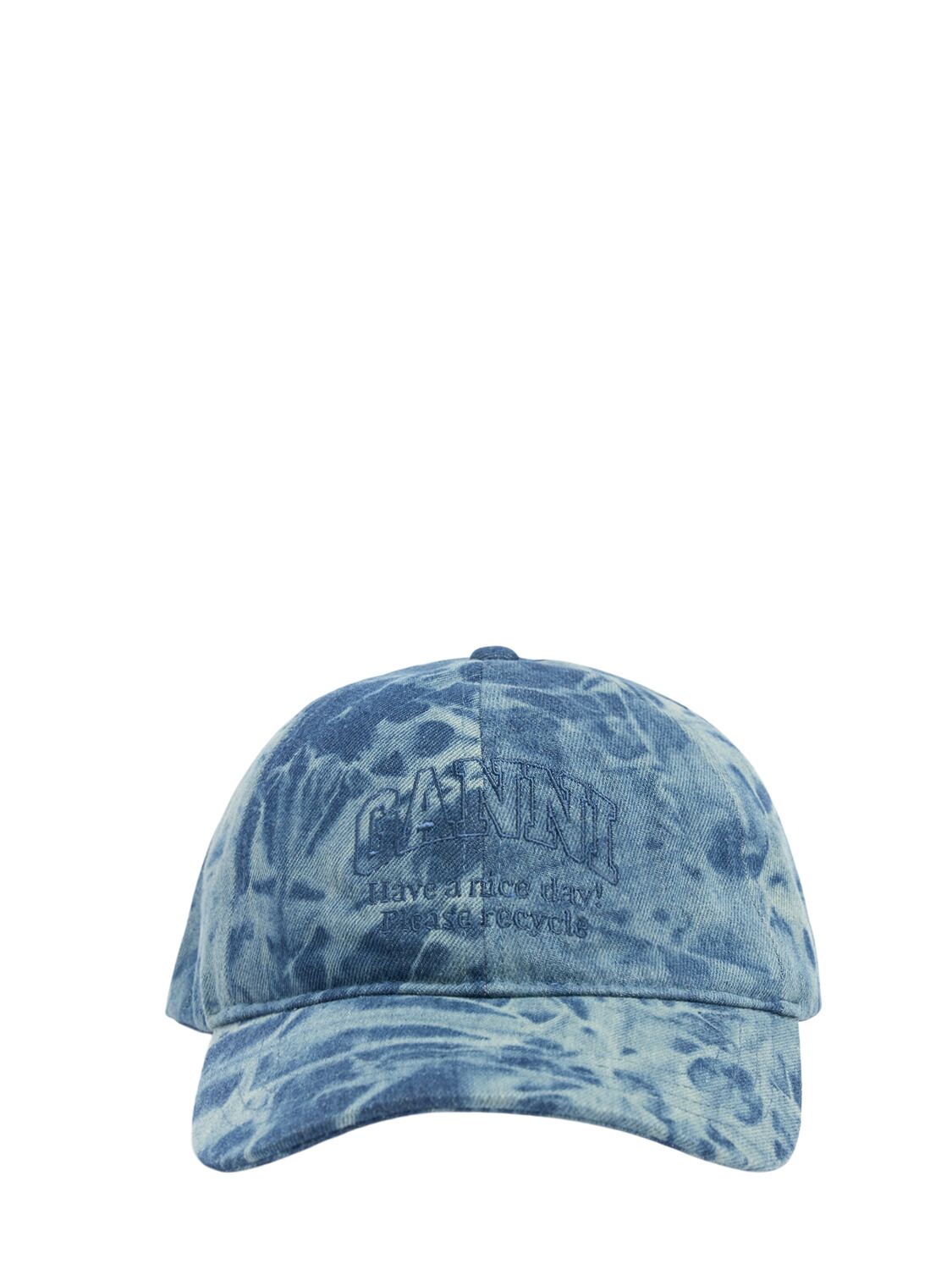 Ganni Patch Recycled Denim Baseball Cap In Bleached Denim