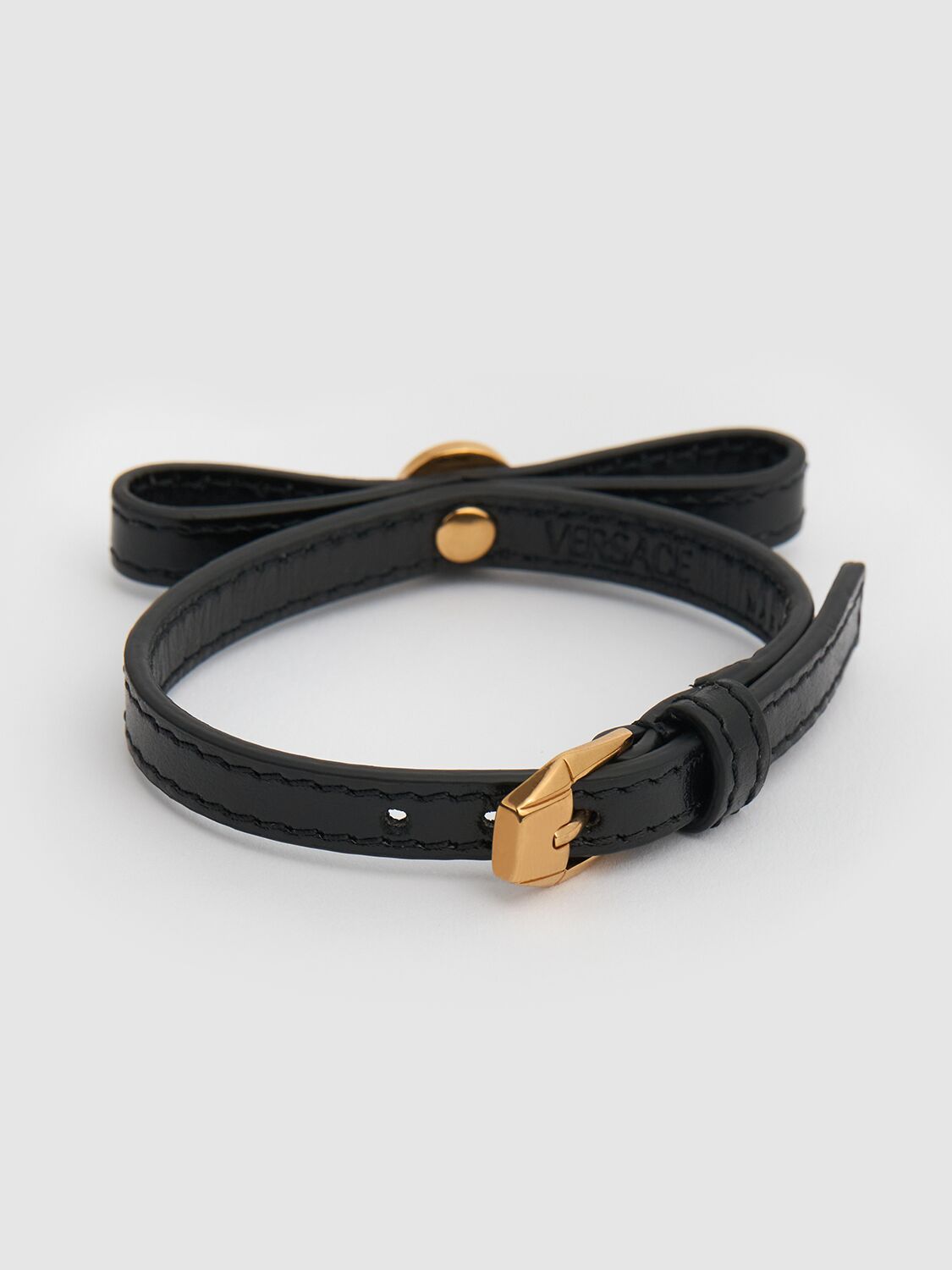 Shop Versace Leather Bracelet In Black/gold