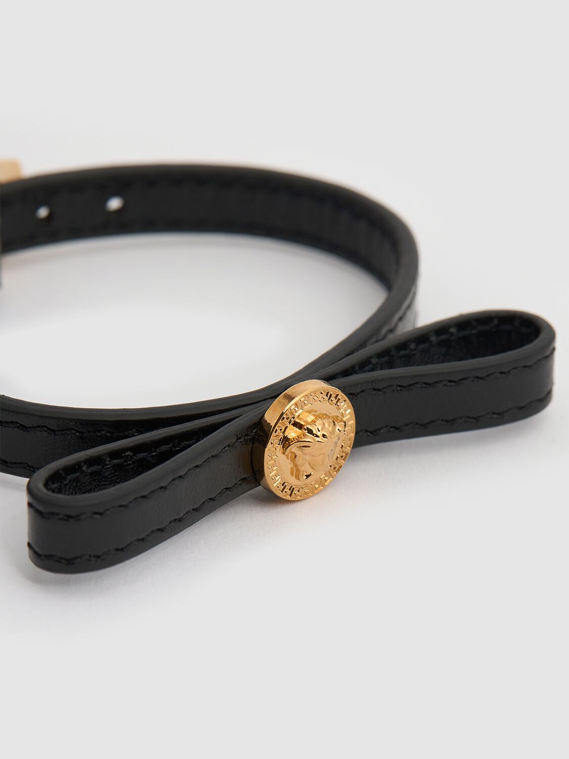 Shop Versace Leather Bracelet In Black/gold