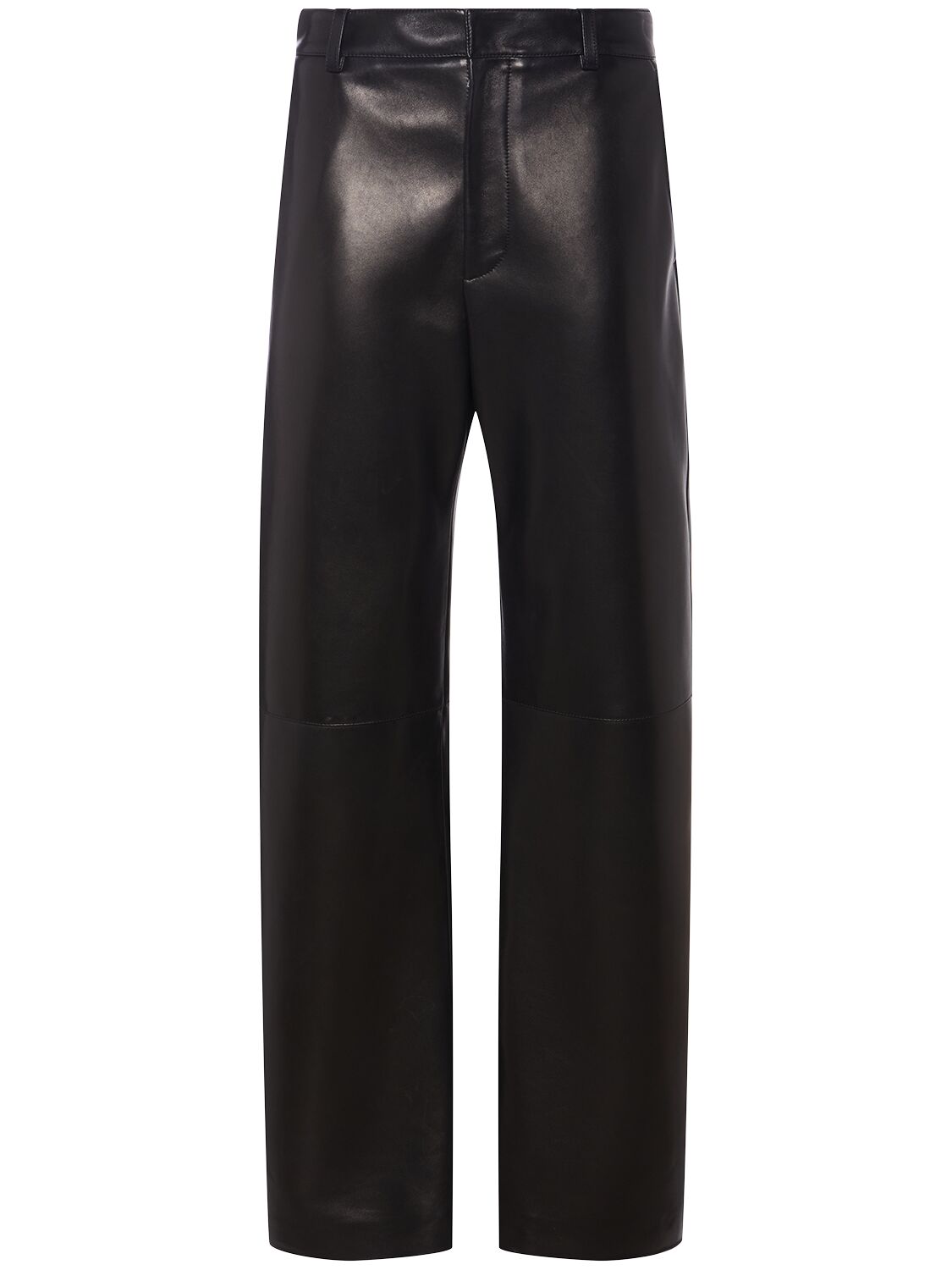 Bottega Veneta Mid-rise Leather Barrel-leg Pants In Black