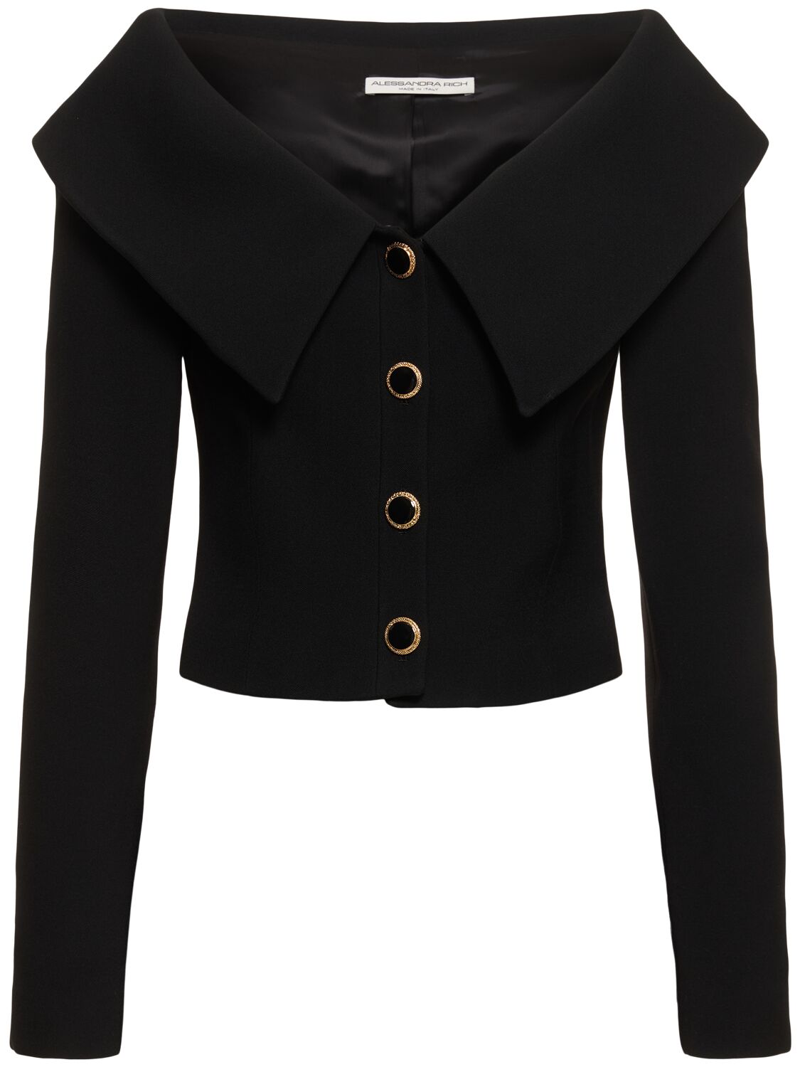 Alessandra Rich Off-shoulder Wool Cardigan In Black