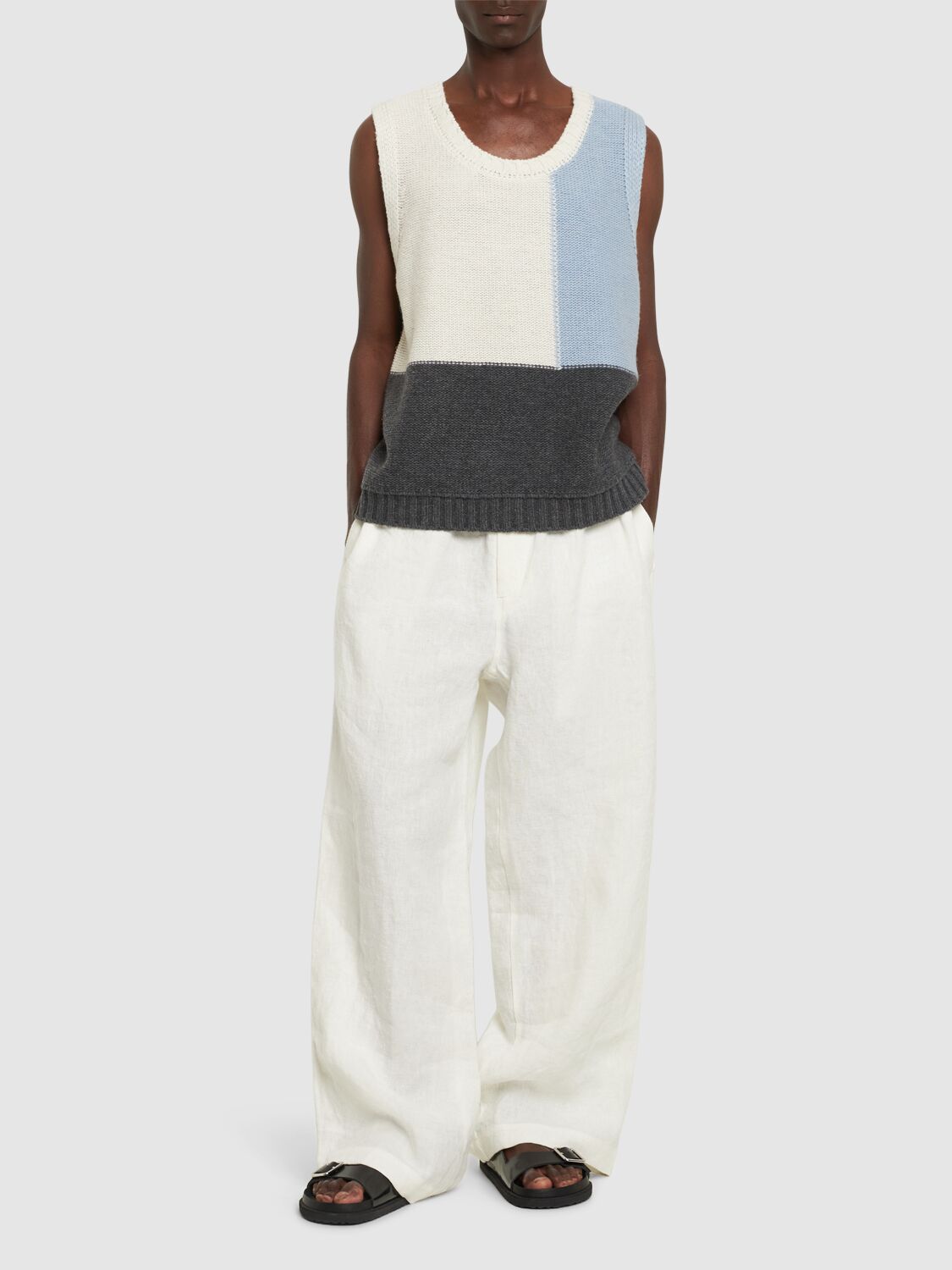 Shop Commas Color Block Wool Blend Knit Vest In Cream/blue/blk