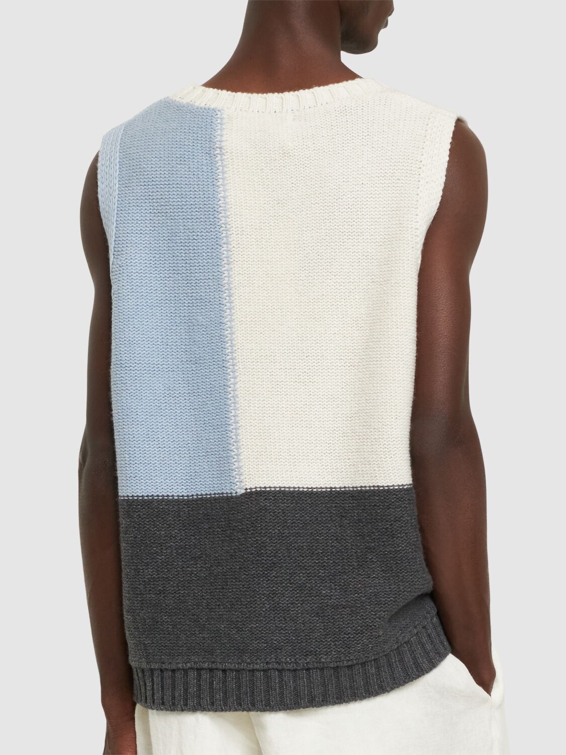 Shop Commas Color Block Wool Blend Knit Vest In Cream/blue/blk