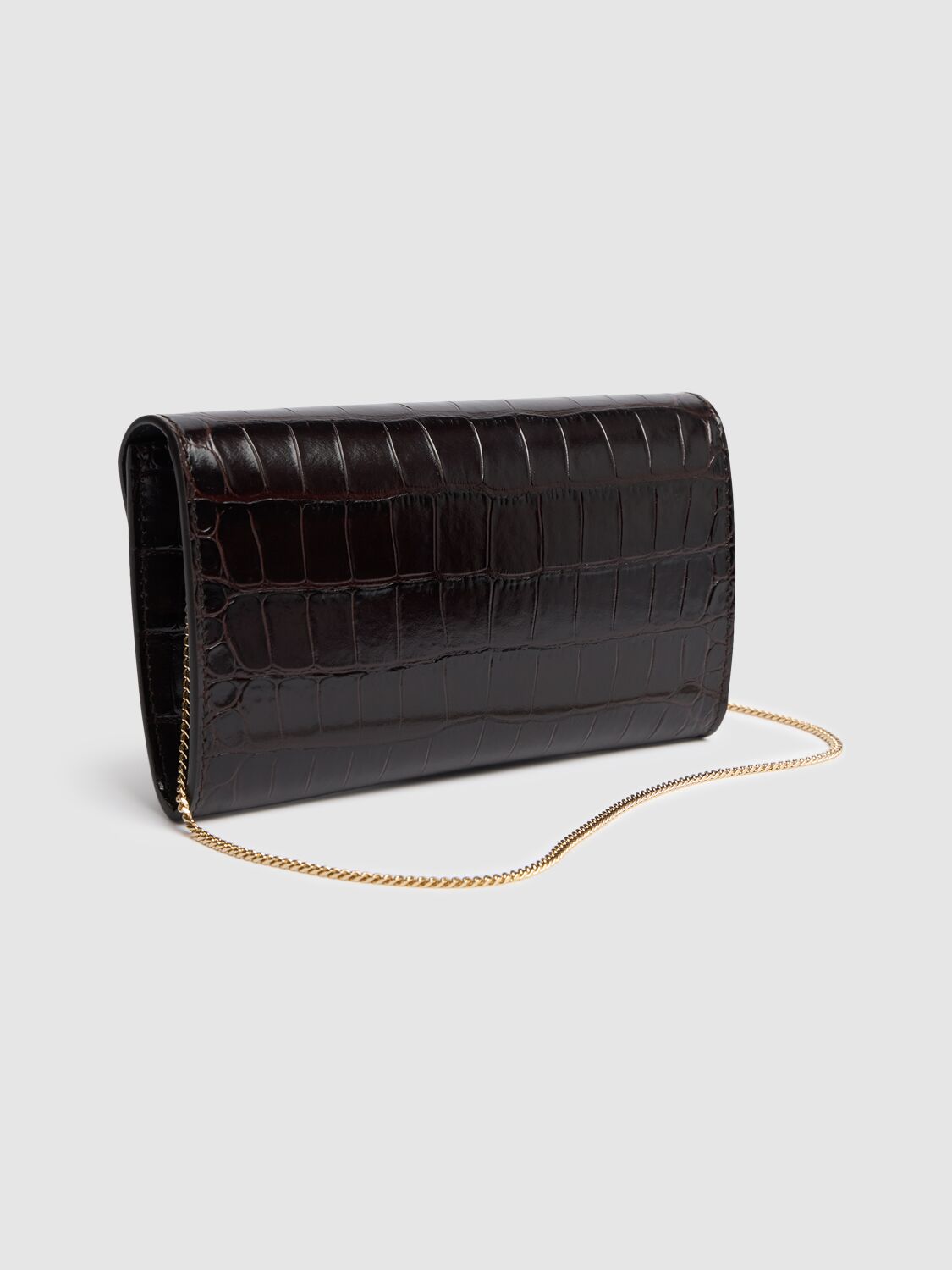 Shop Victoria Beckham Croc Embossed Leather Wallet W/chain In Espresso