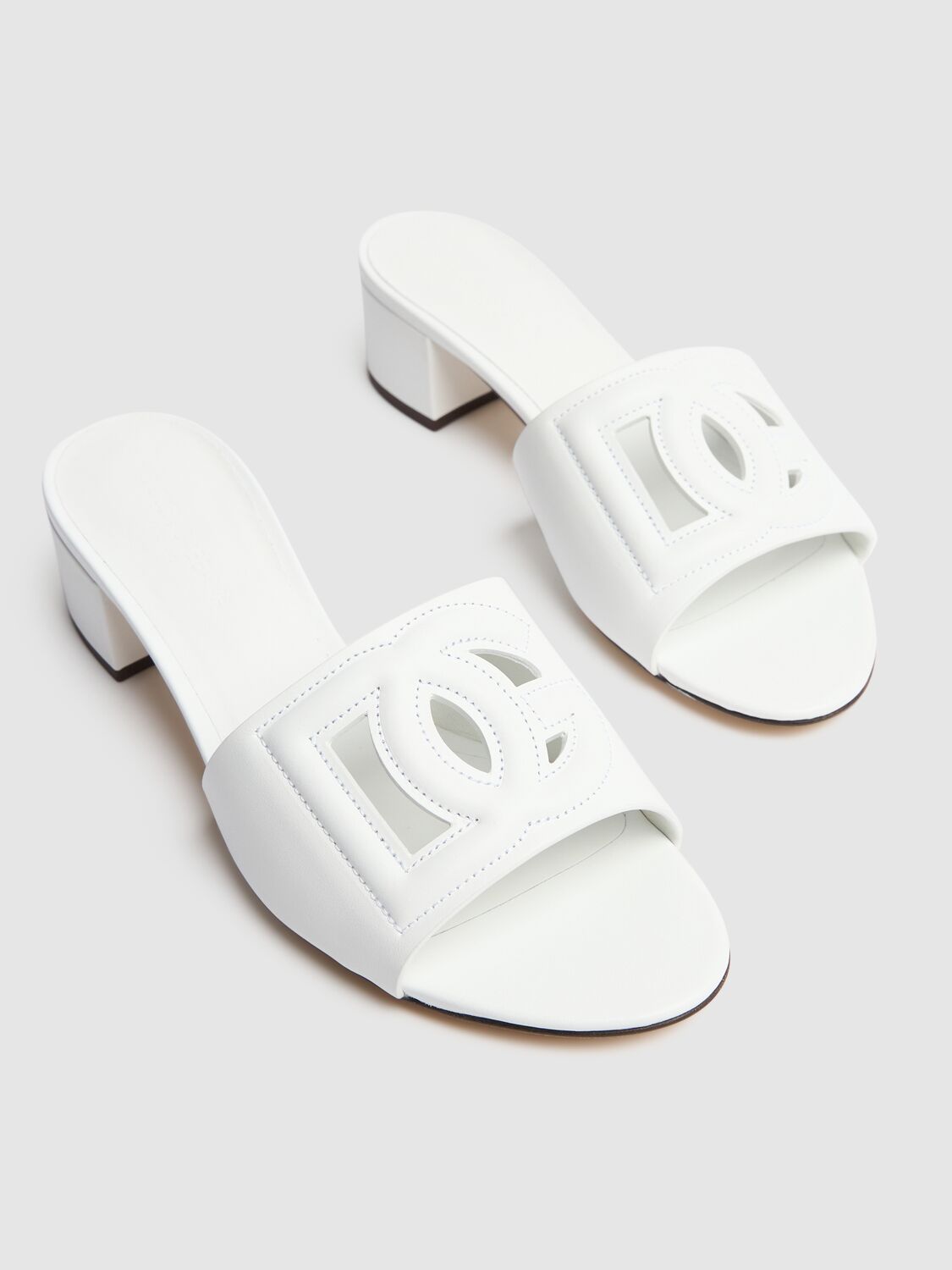 Shop Dolce & Gabbana 40mm Leather Mules In Off White